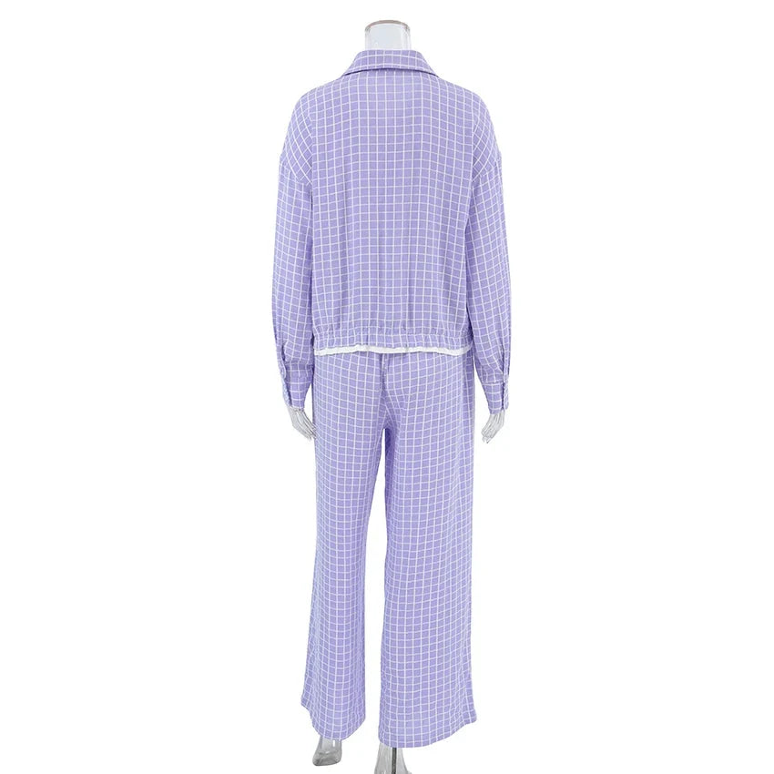 Autumn Purple Plaid Pajama Set 2-Piece Long Sleeve