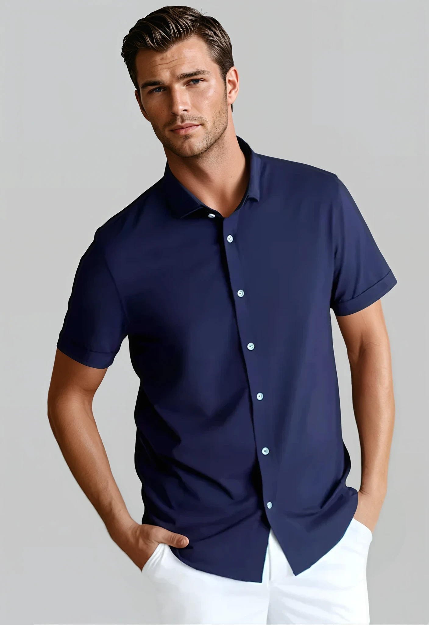 Cinqo 'Single Shot' Short Sleeve Shirt - Blue Night - Men