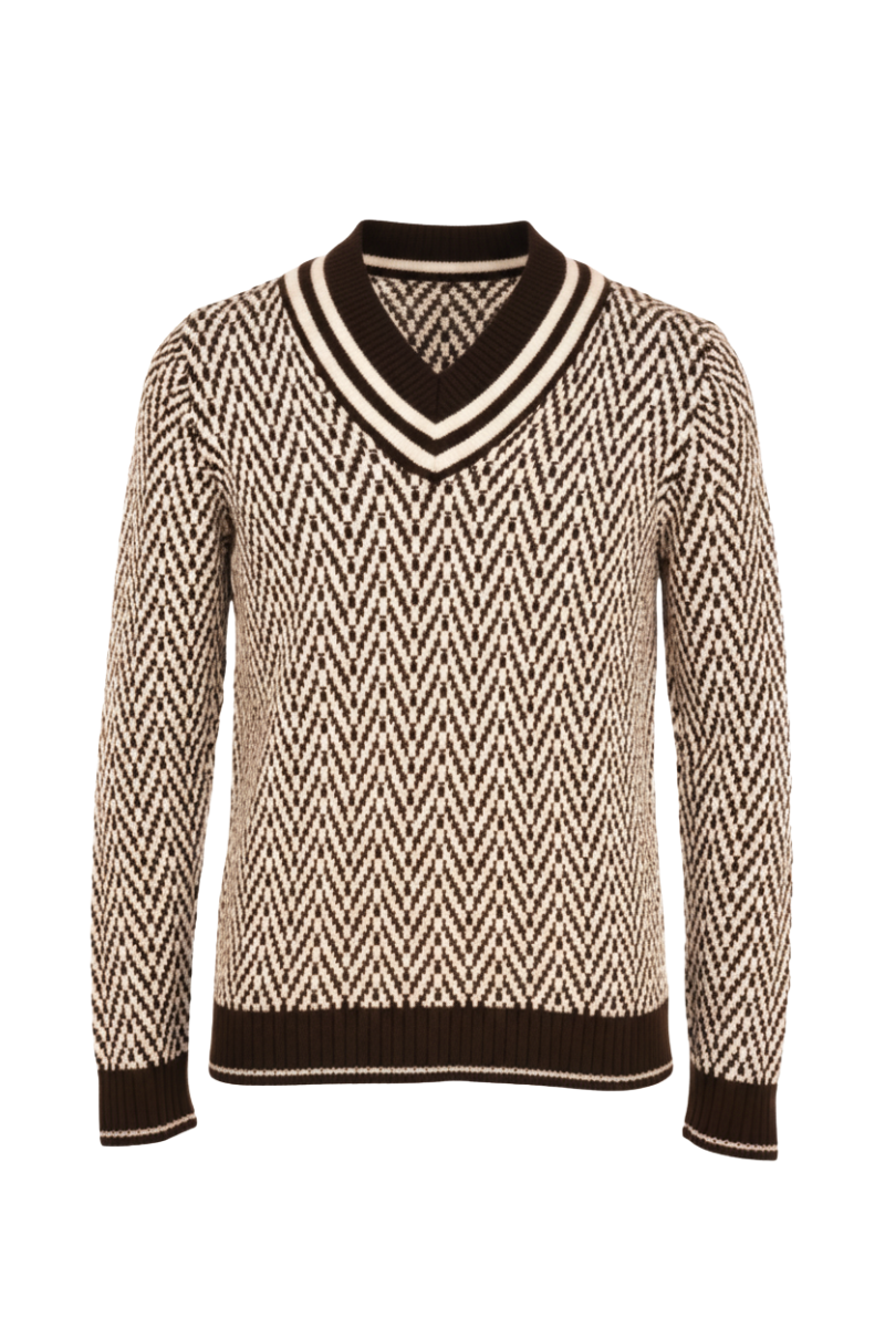 Fedeli Herringbone Virgin Wool V-Neck Knit Sweater
