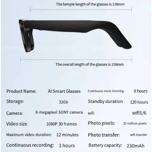 AI Smart Glasses with HD Camera & Translation