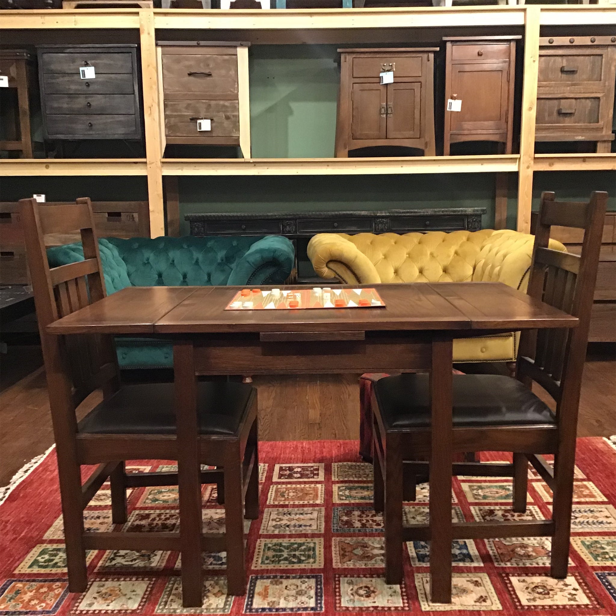 Mission Oak Kitchen Table with 2 Leaves and 4 Oak Dining Chairs