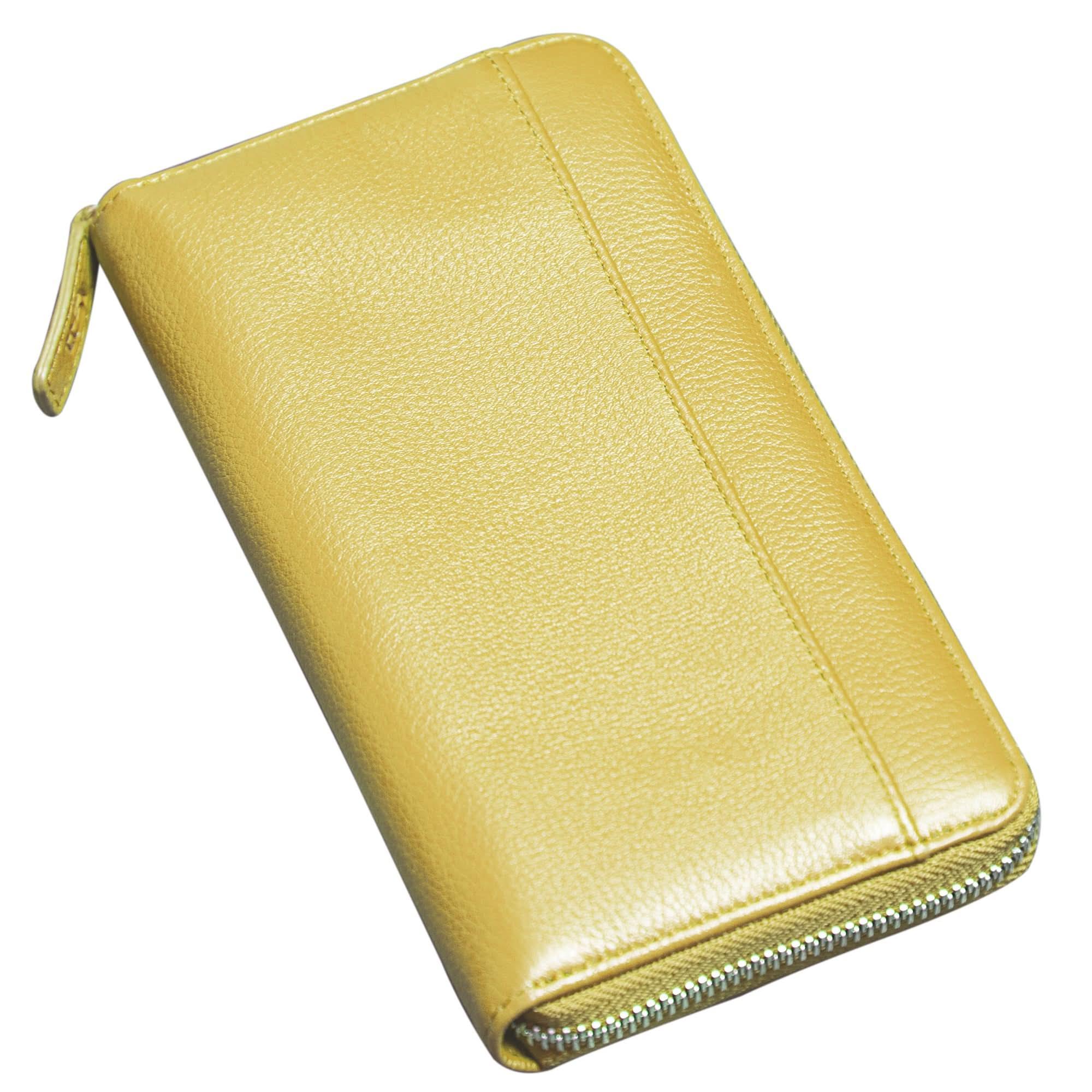 Sophia Full-Grain Leather Structured Double-Zip Wallet with RFID Protection
