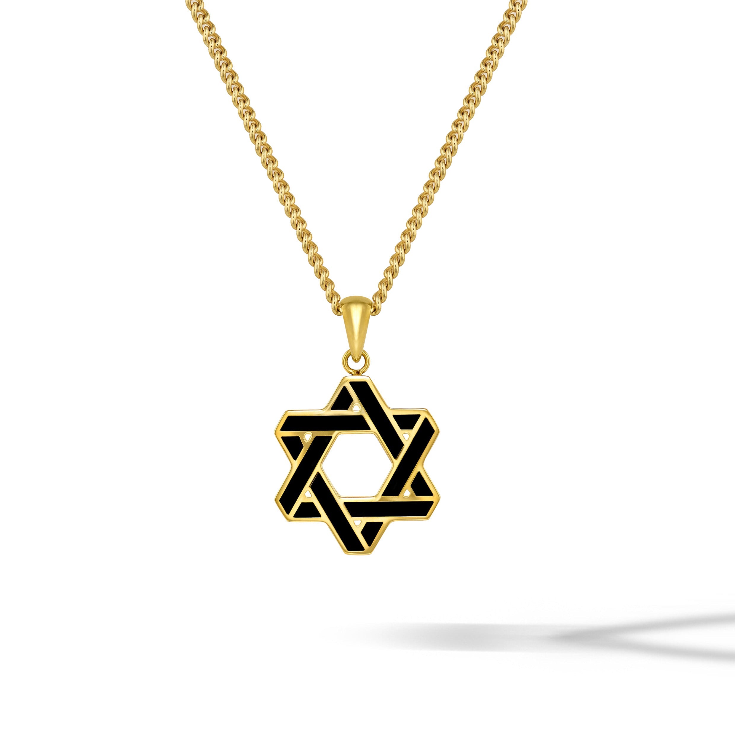 Star Of David Pendant - 14K Gold Onyx
