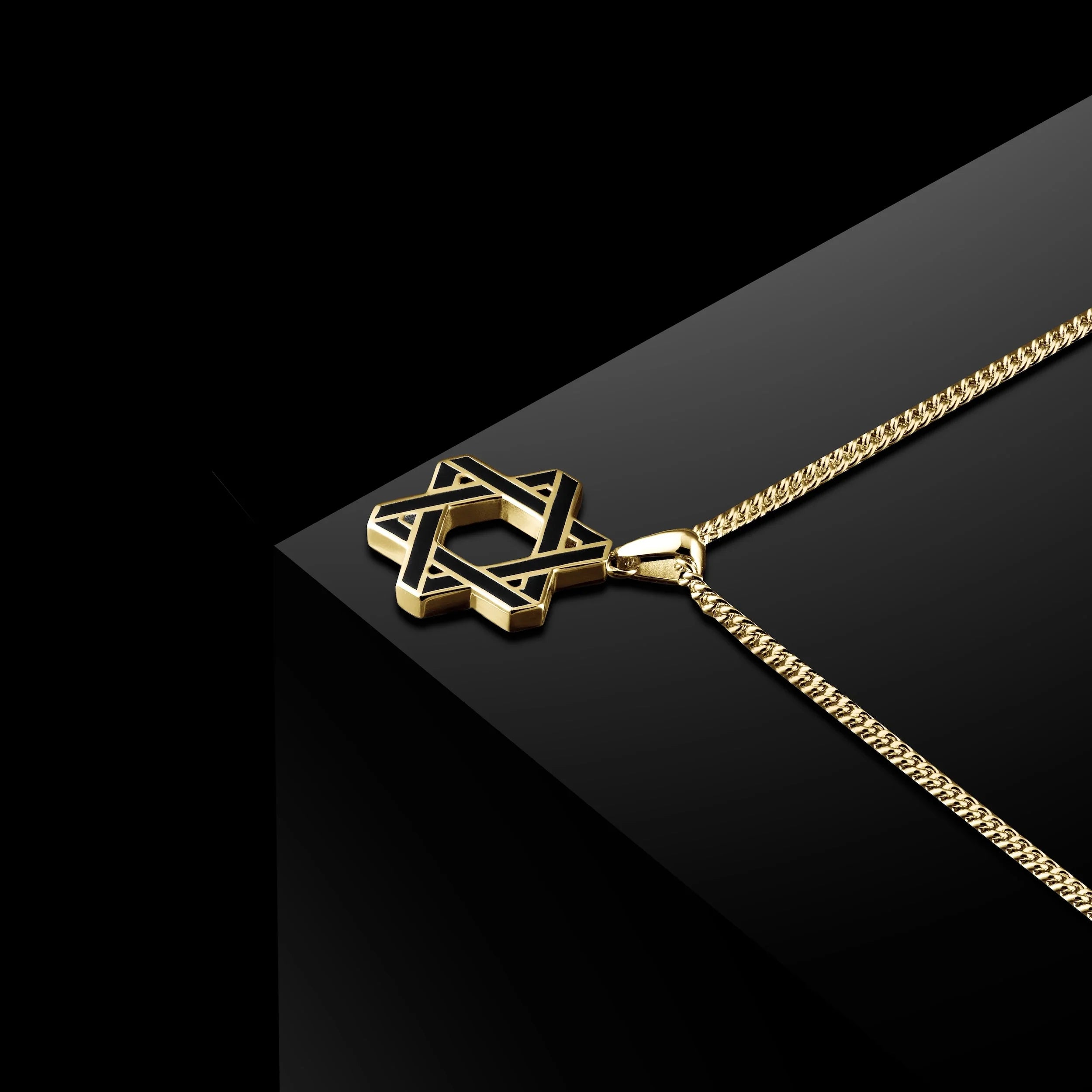 Star Of David Pendant - 14K Gold Onyx
