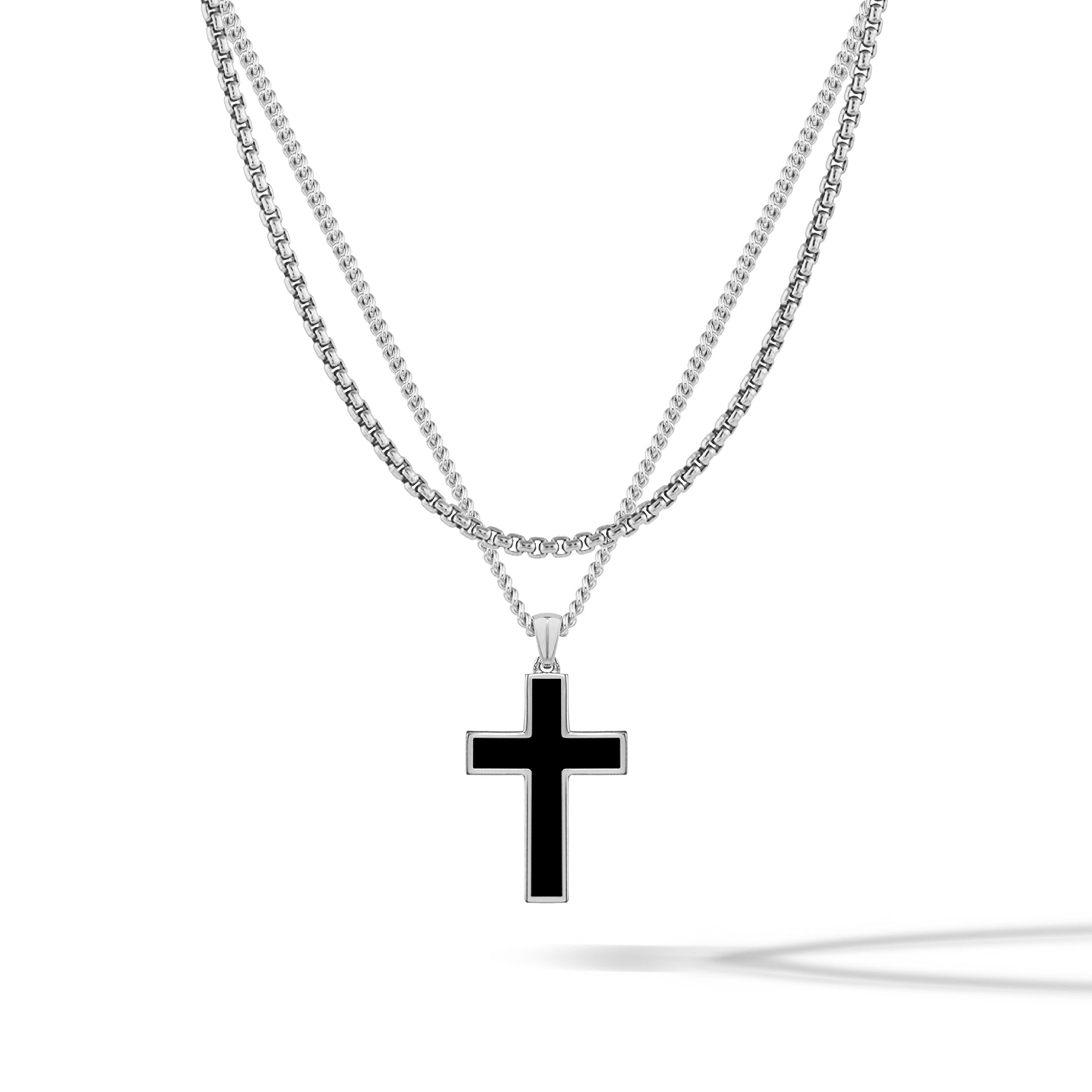 Stone Cross Pendant - Sterling Silver Set