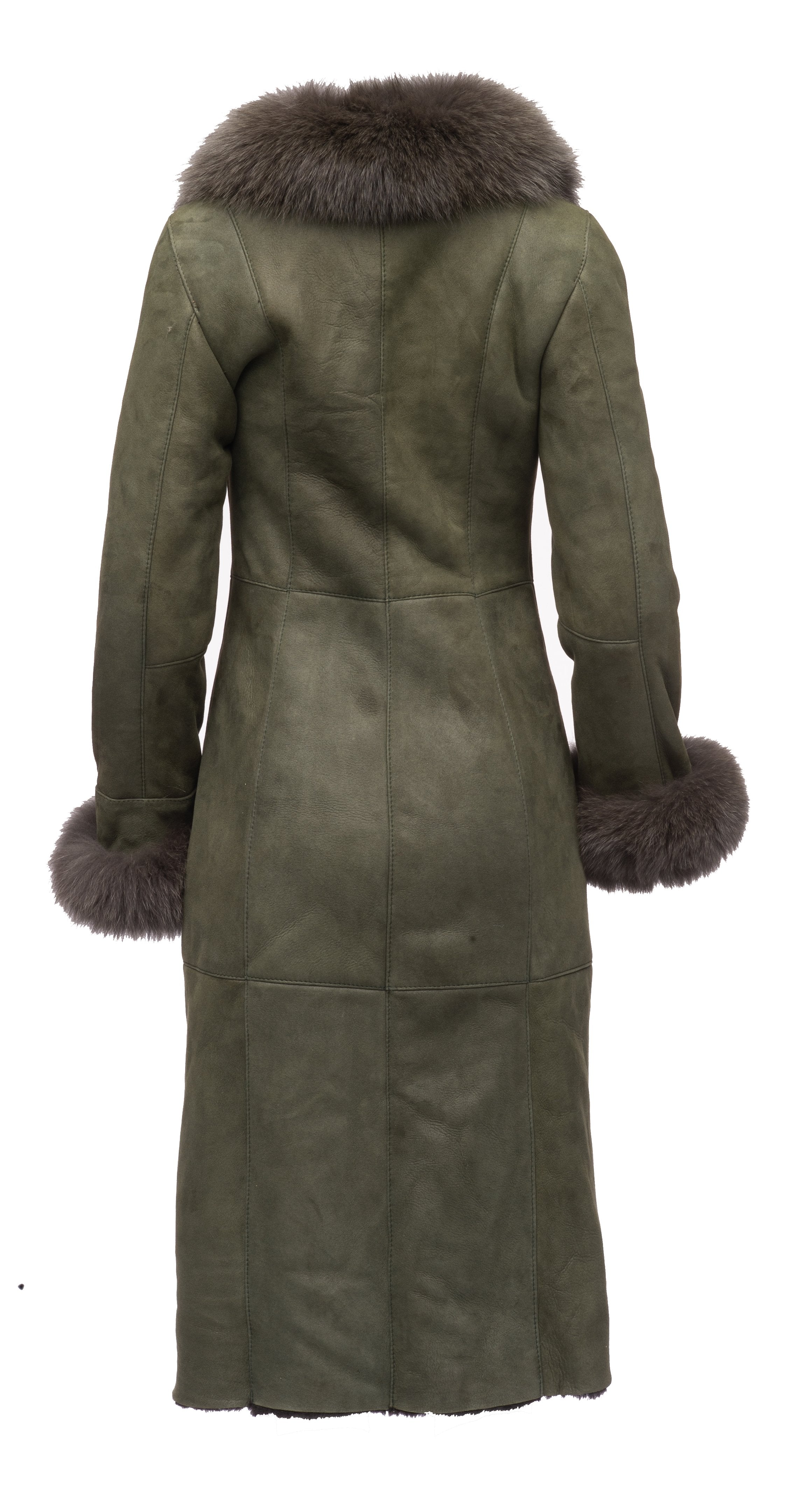 Caitlan’s Shearling Sheepskin Long Coat with Fox Fur Trim