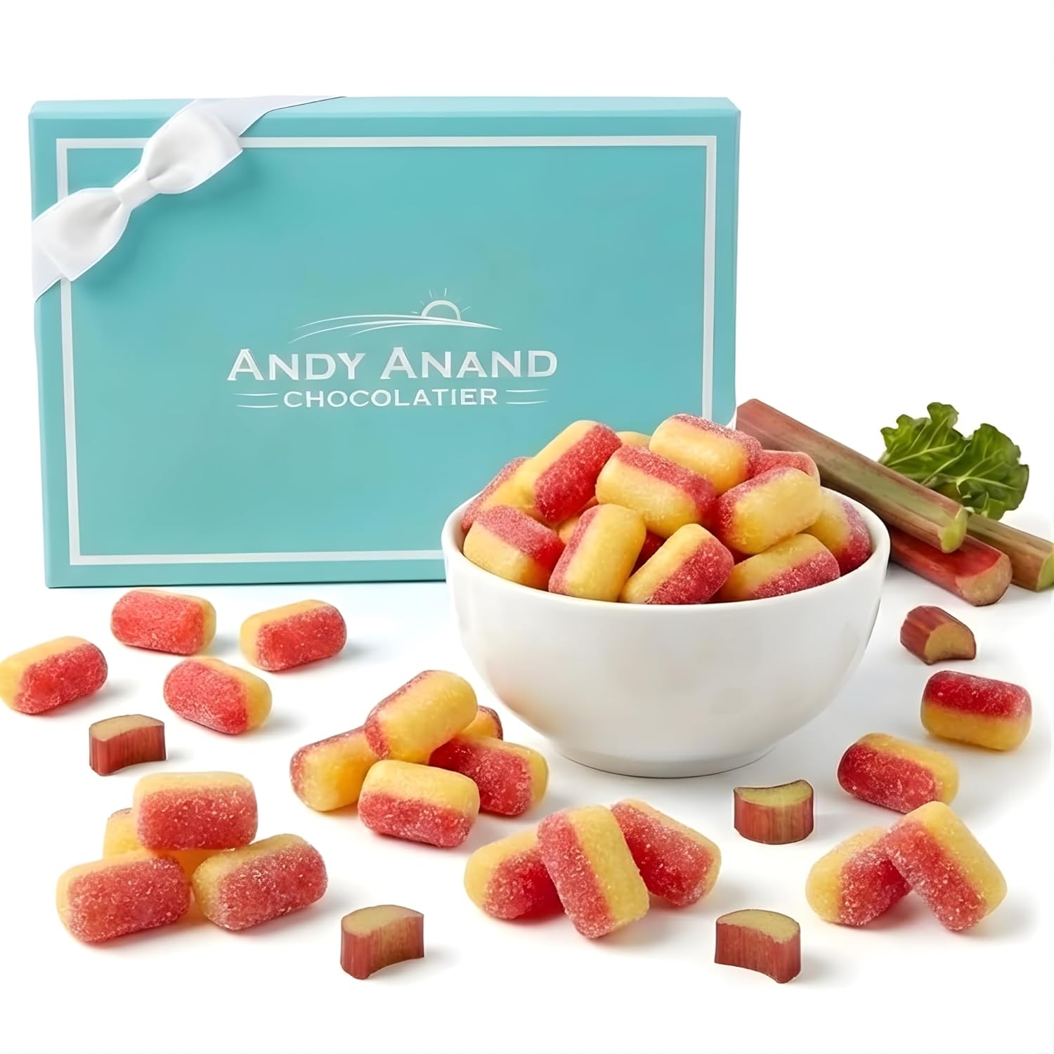 Andy Anand Sugar-Free Rhubarb & Custard Hard Candy, 25 pc – Classic British Sweet, Keto & Diabetic-Friendly Gourmet Snack Gift Box