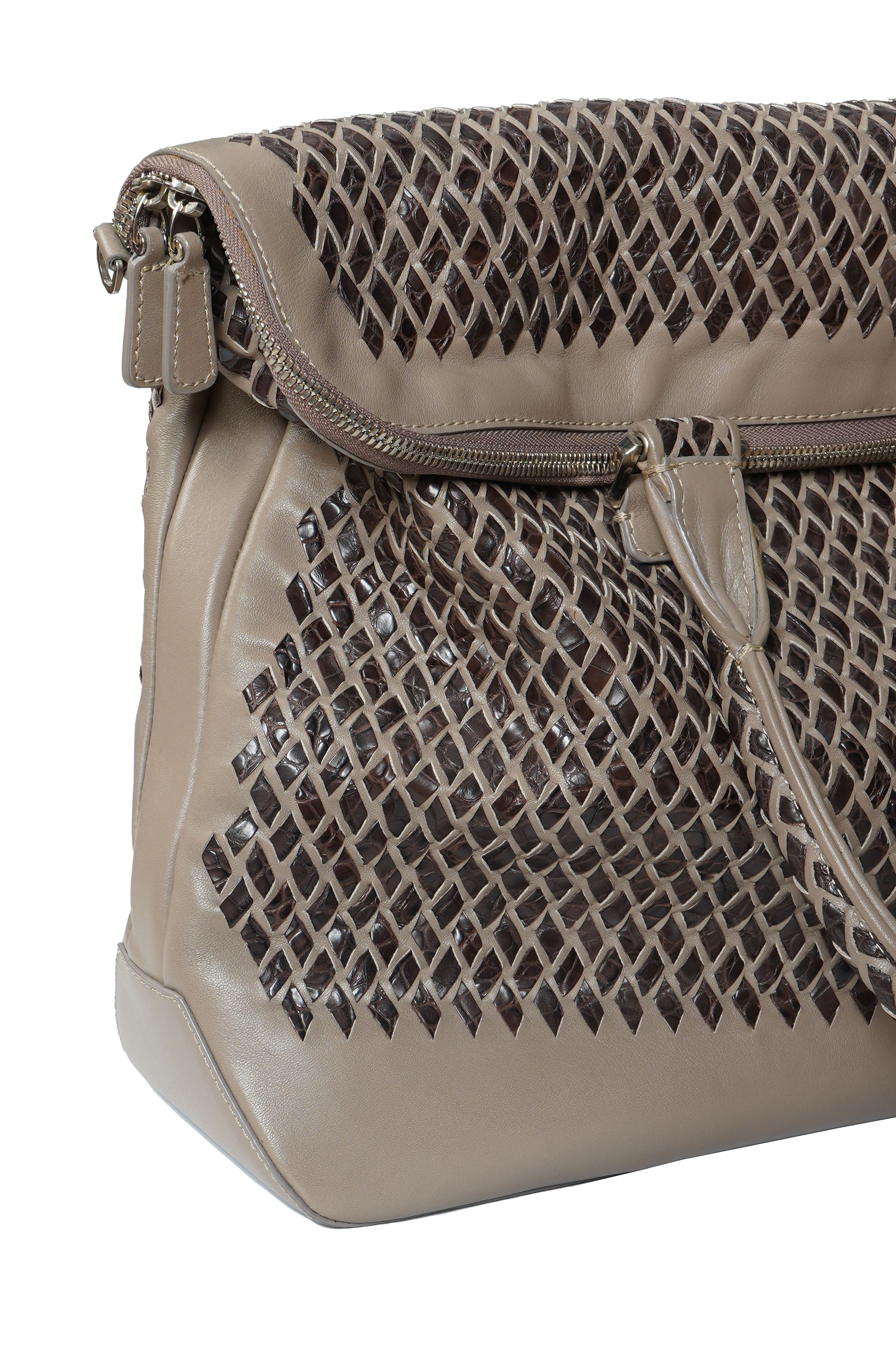 Tardini Woven Full-Grain Calfskin-Alligator Leather Briefcase Bag