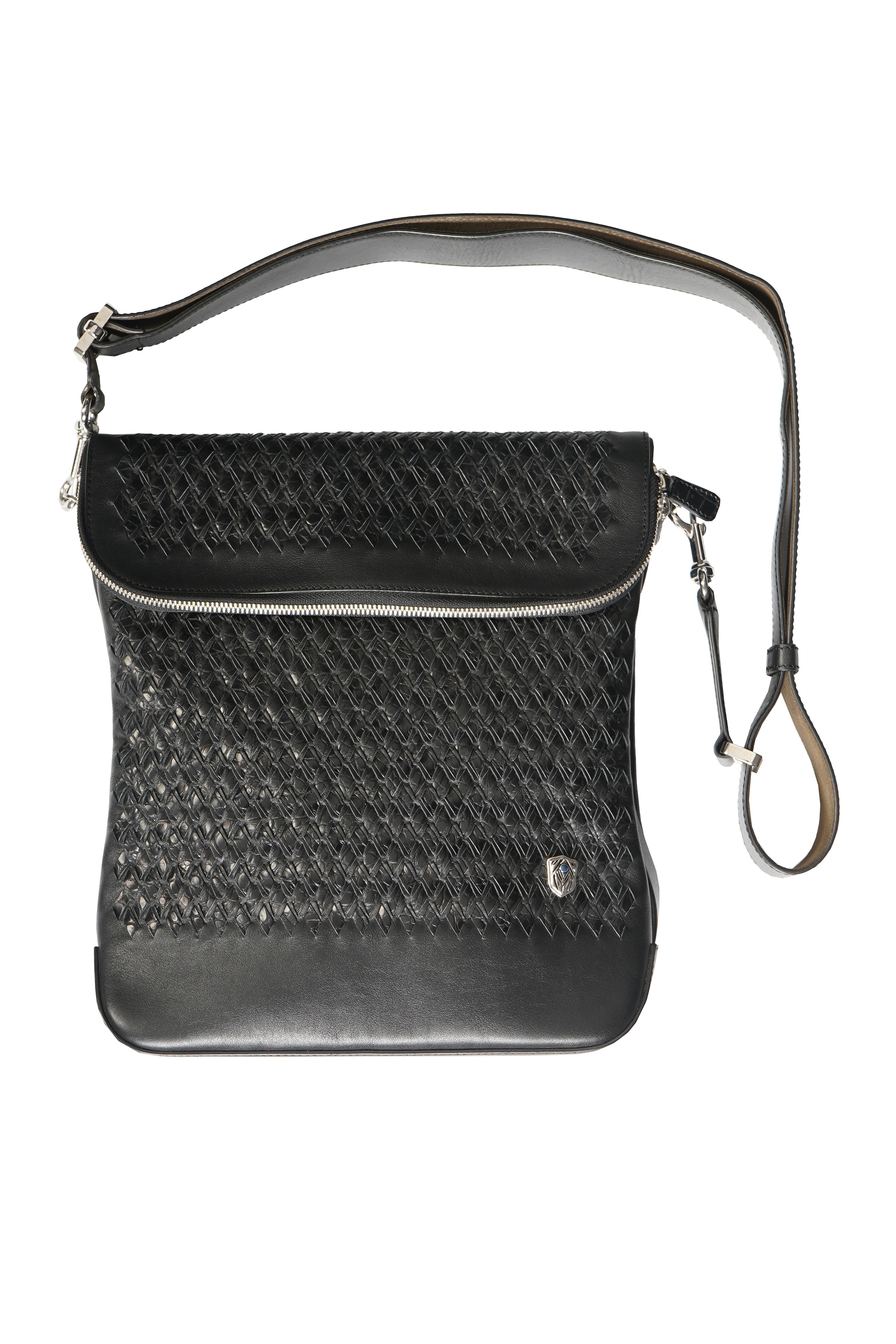 Tardini Woven Full-Grain Calfskin-Alligator Leather Messenger Bag
