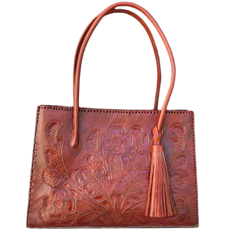 The Amy| Hand-Tooled Leather Tote Bag