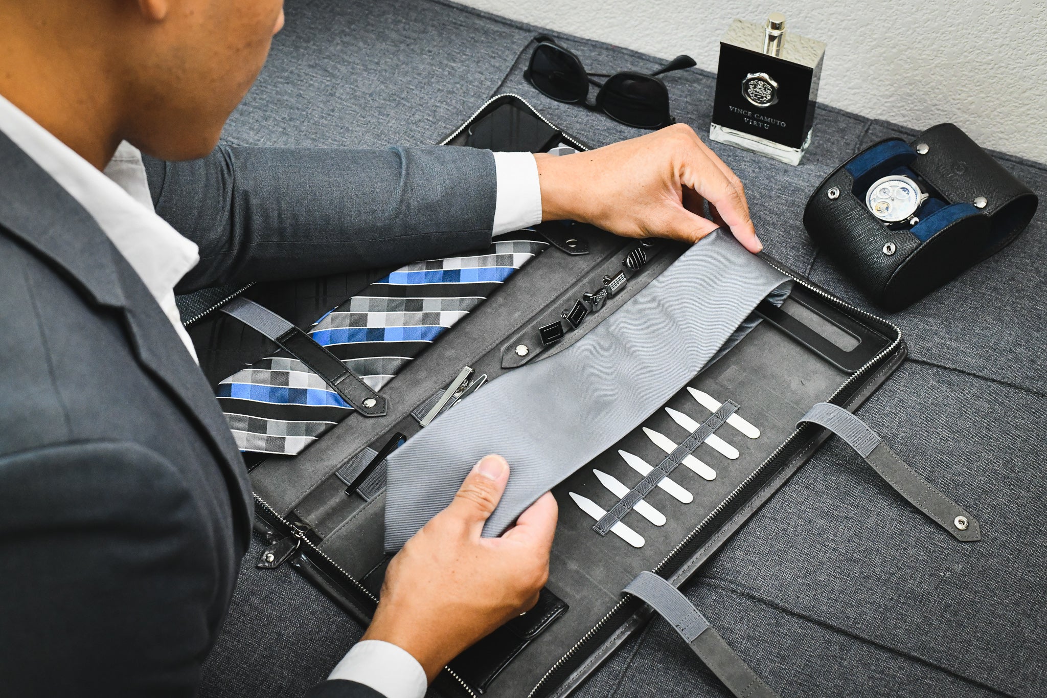 Tie Case for Travel - Graphite Black