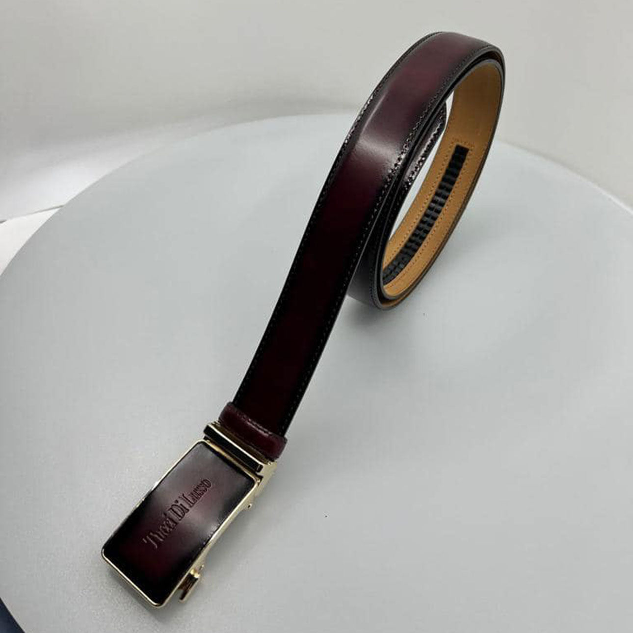 Burgundy Italian Leather Ratchet Belt for Men – Handmade Luxury Smart Belt