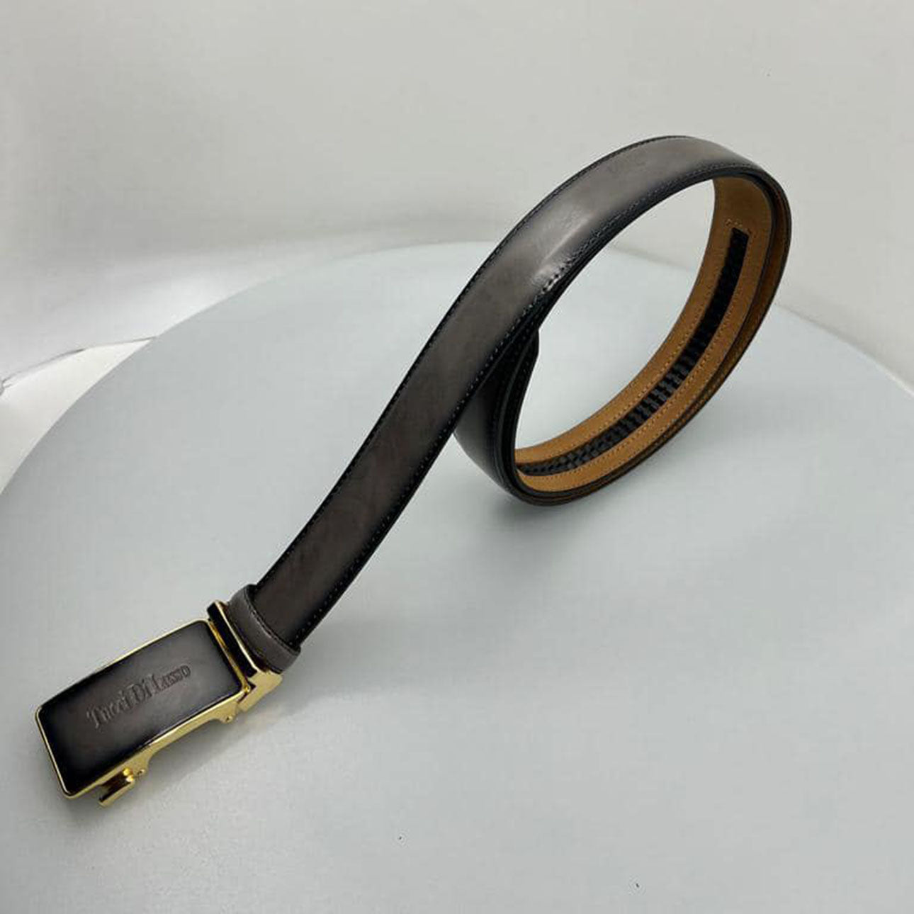 Gray Italian Leather Ratchet Belt for Men – Handmade Luxury Smart Belt