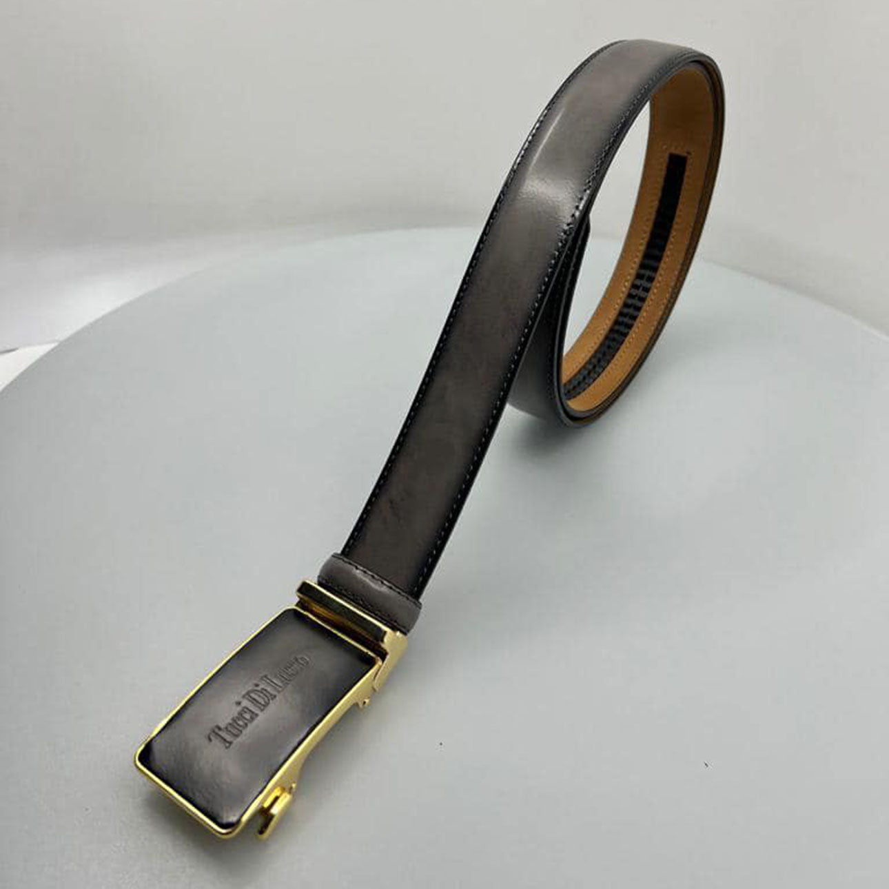Gray Italian Leather Ratchet Belt for Men – Handmade Luxury Smart Belt
