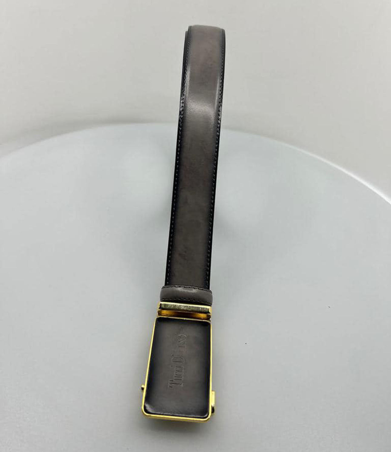 Gray Italian Leather Ratchet Belt for Men – Handmade Luxury Smart Belt