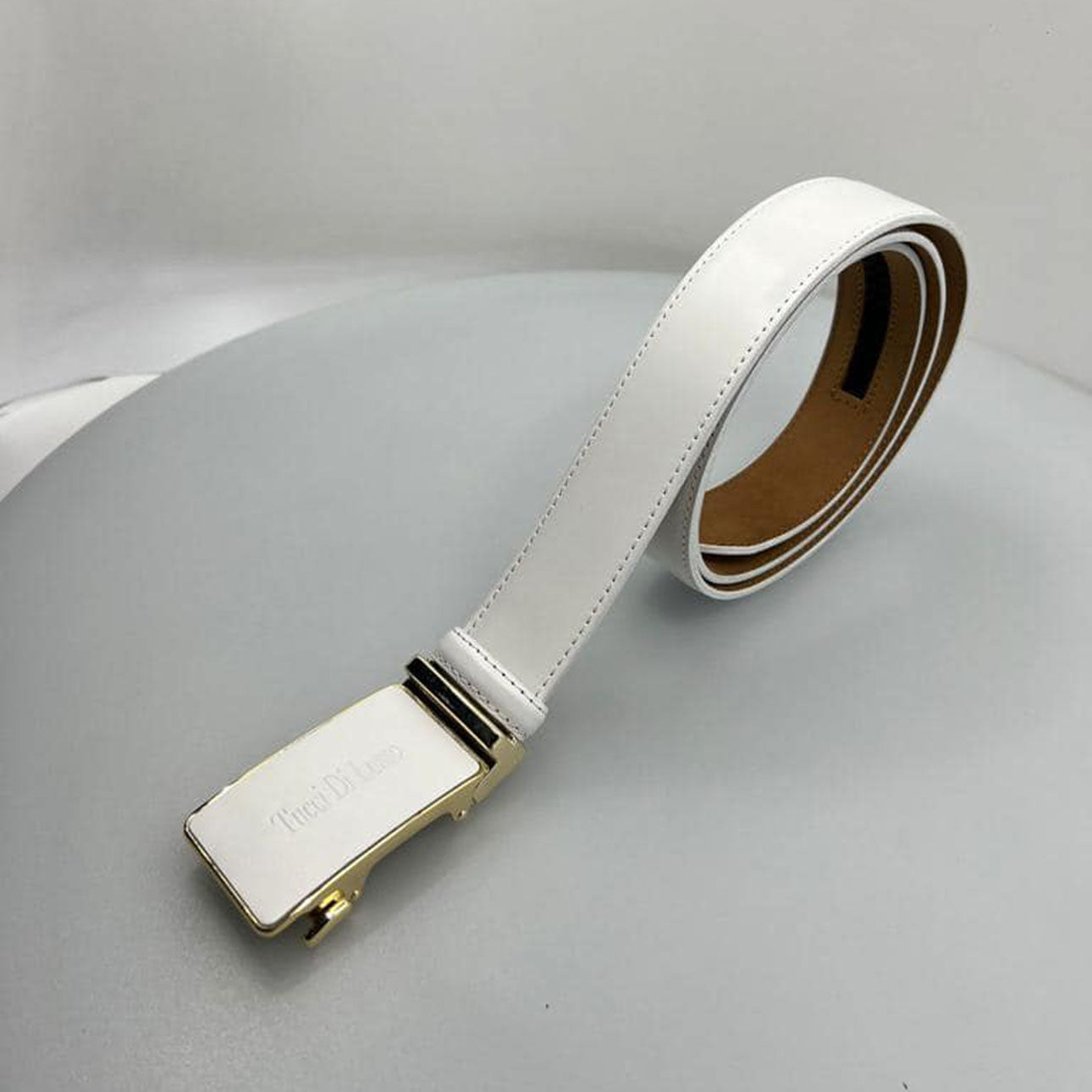 White Italian Leather Ratchet Belt for Men – Handmade Luxury Smart Belt