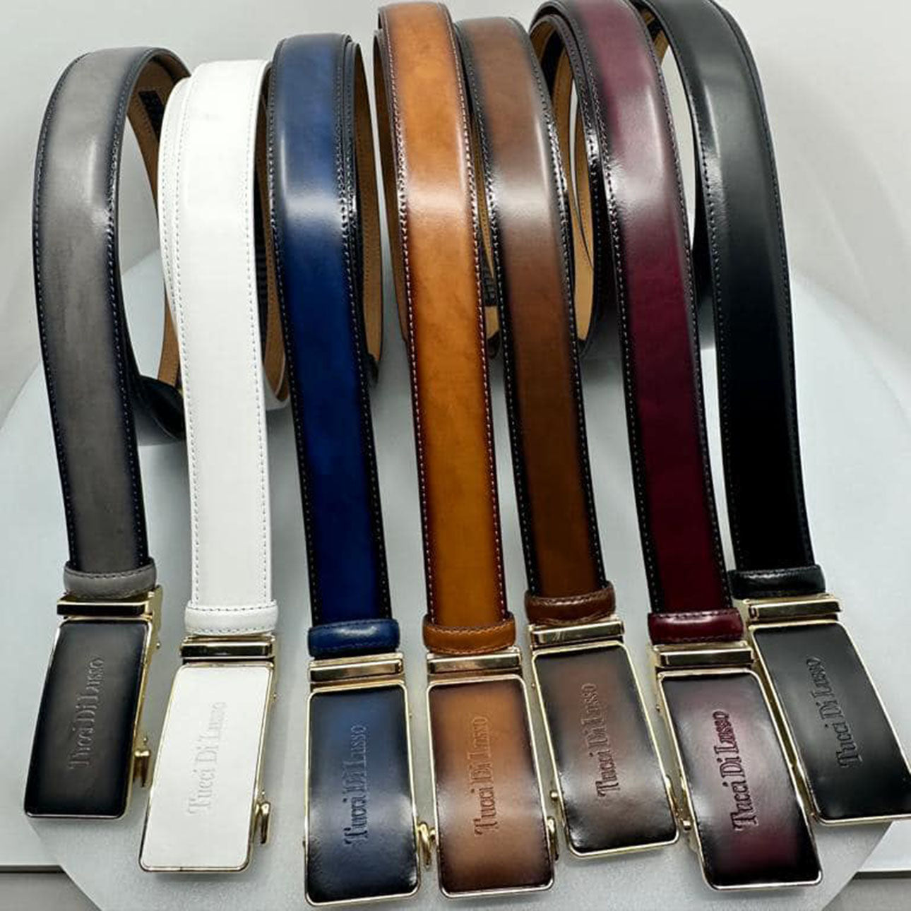 Gray Italian Leather Ratchet Belt for Men – Handmade Luxury Smart Belt