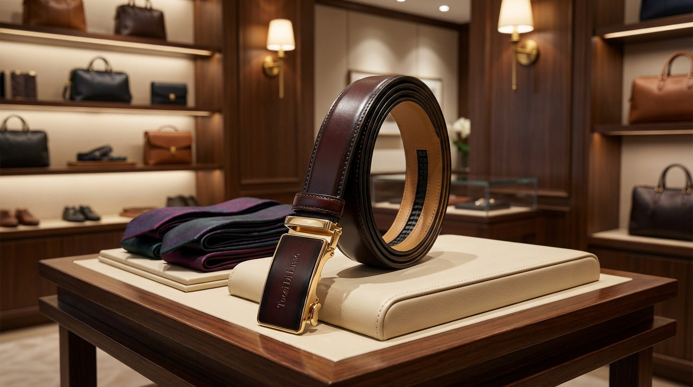 Burgundy Italian Leather Ratchet Belt for Men – Handmade Luxury Smart Belt