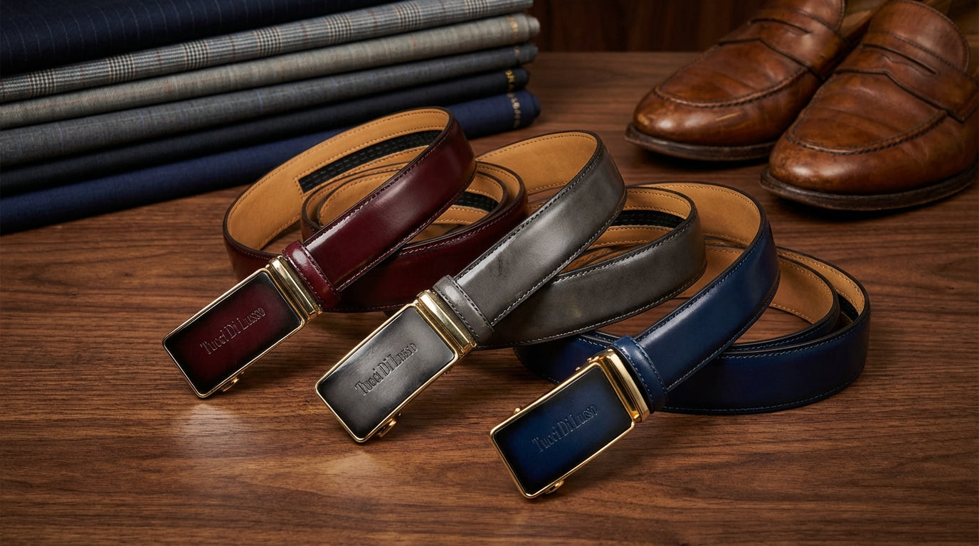 Gray Italian Leather Ratchet Belt for Men – Handmade Luxury Smart Belt