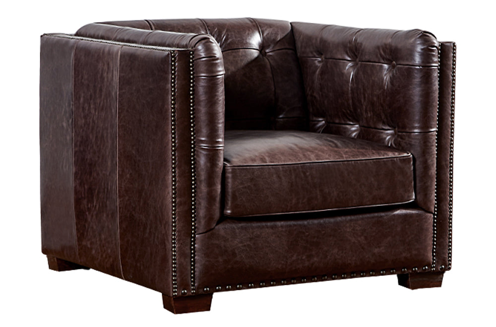 Tuxedo Leather Arm Chair - Dark Brown