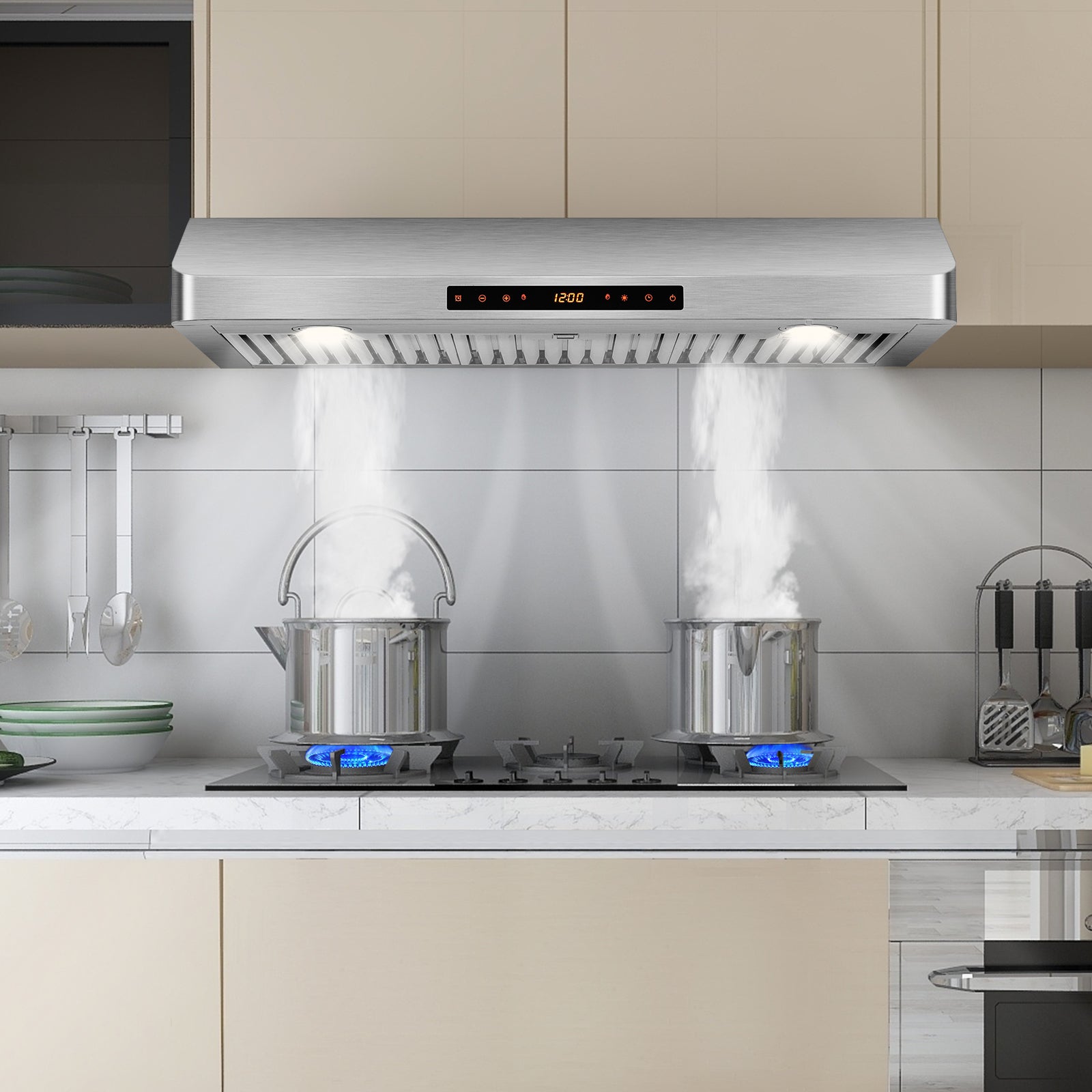 35.5/29.5 Inch Under Cabinet Range Hood 900 CFM Kitchen Vent with 4 Fan Speed