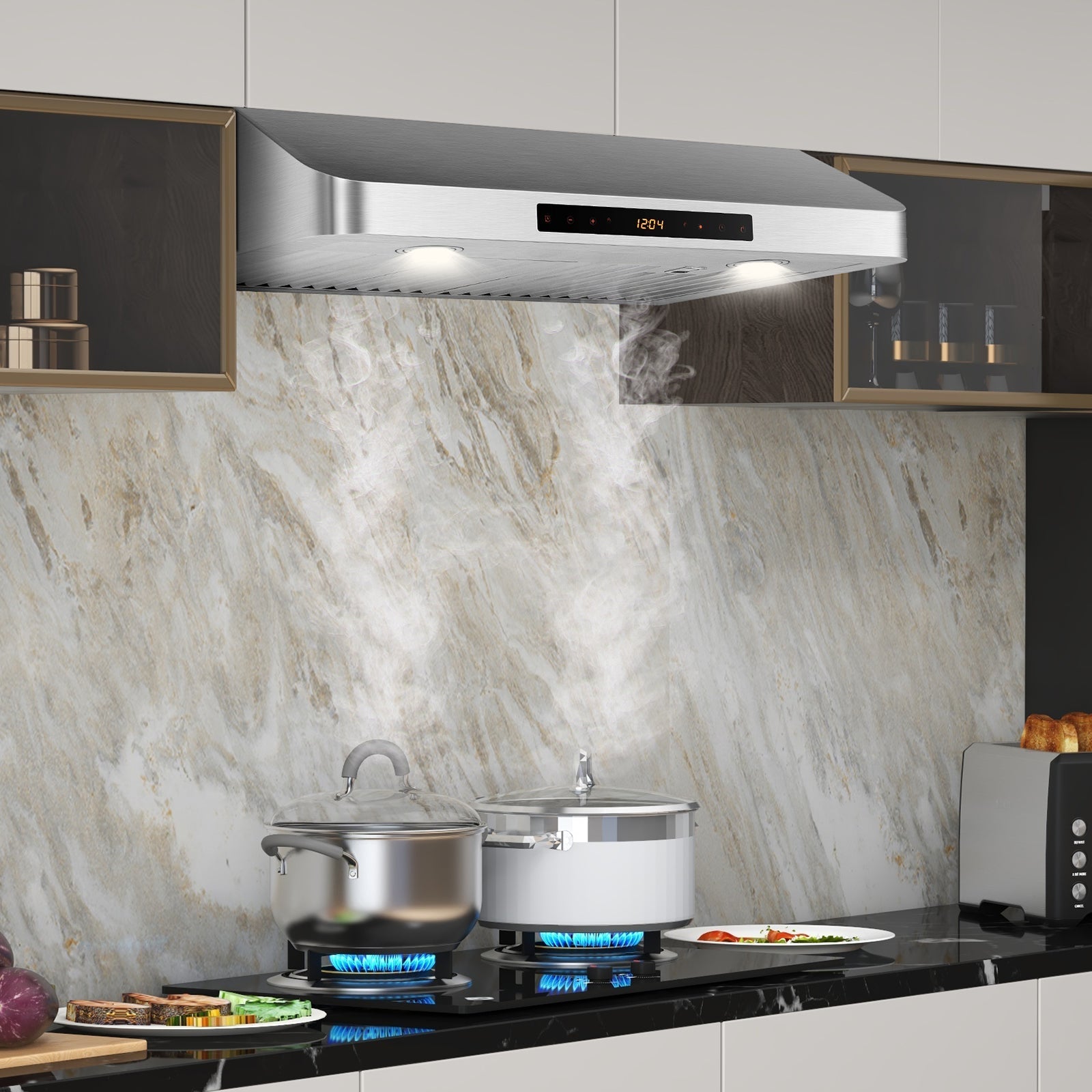 35.5/29.5 Inch Under Cabinet Range Hood 900 CFM Kitchen Vent with 4 Fan Speed