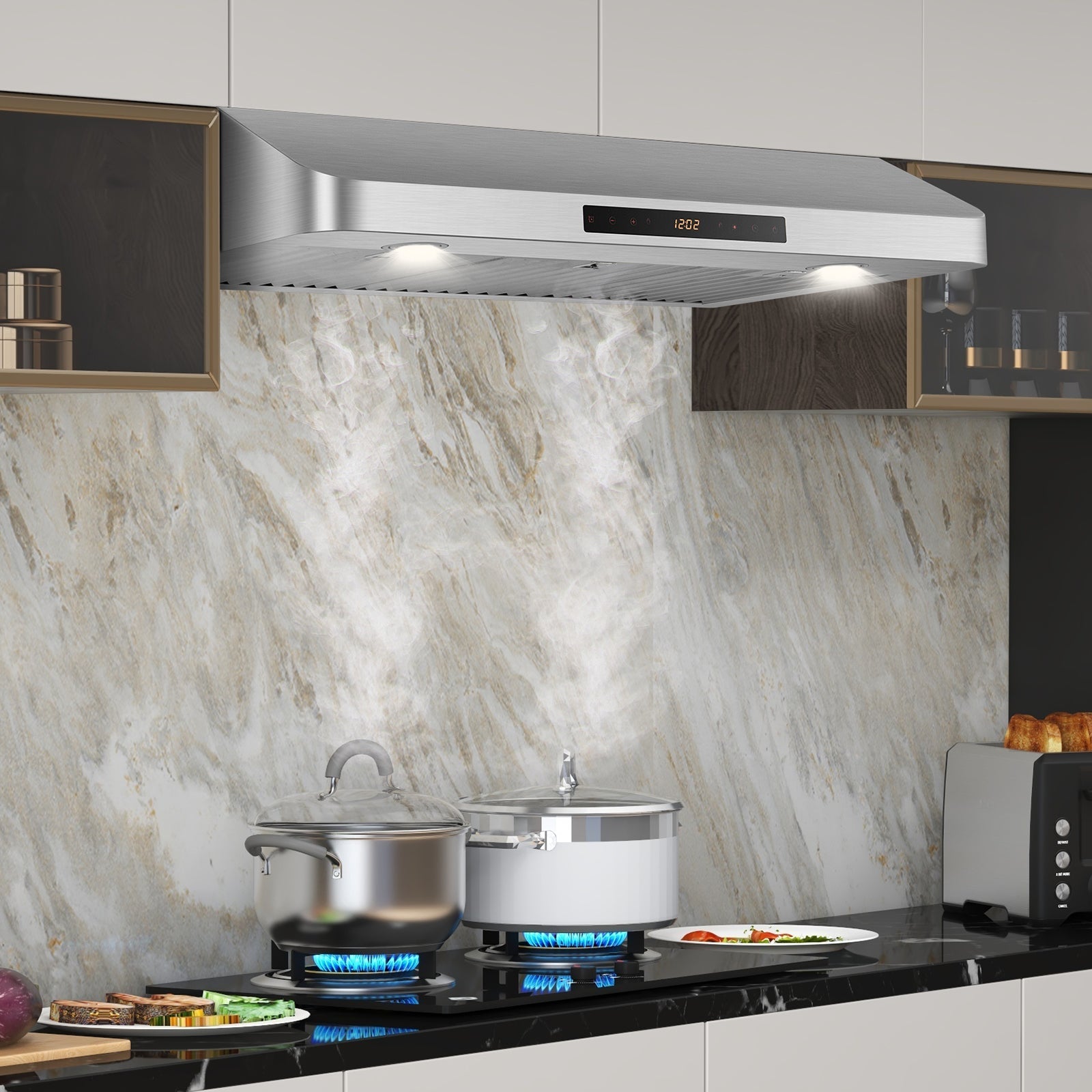 35.5/29.5 Inch Under Cabinet Range Hood 900 CFM Kitchen Vent with 4 Fan Speed