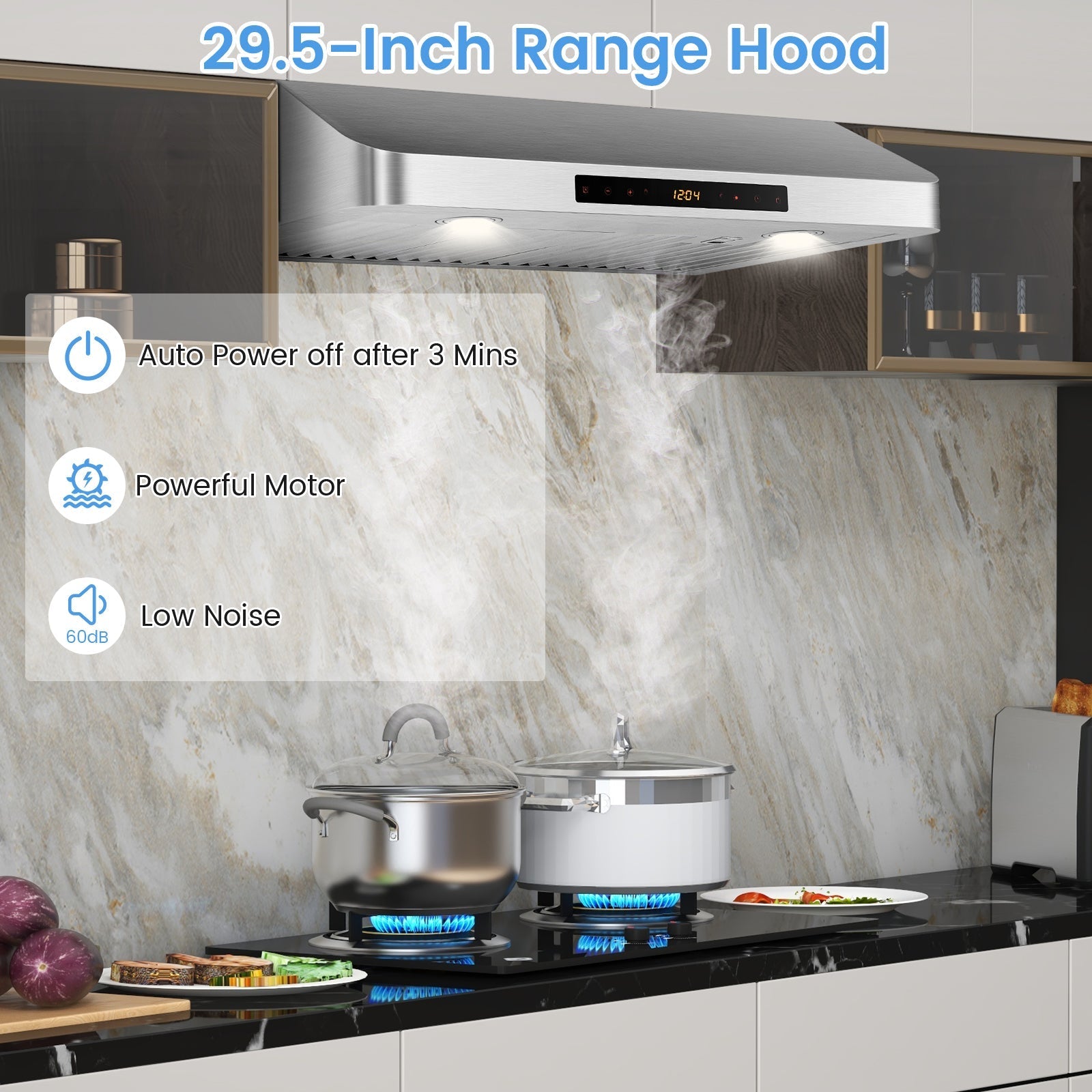 35.5/29.5 Inch Under Cabinet Range Hood 900 CFM Kitchen Vent with 4 Fan Speed