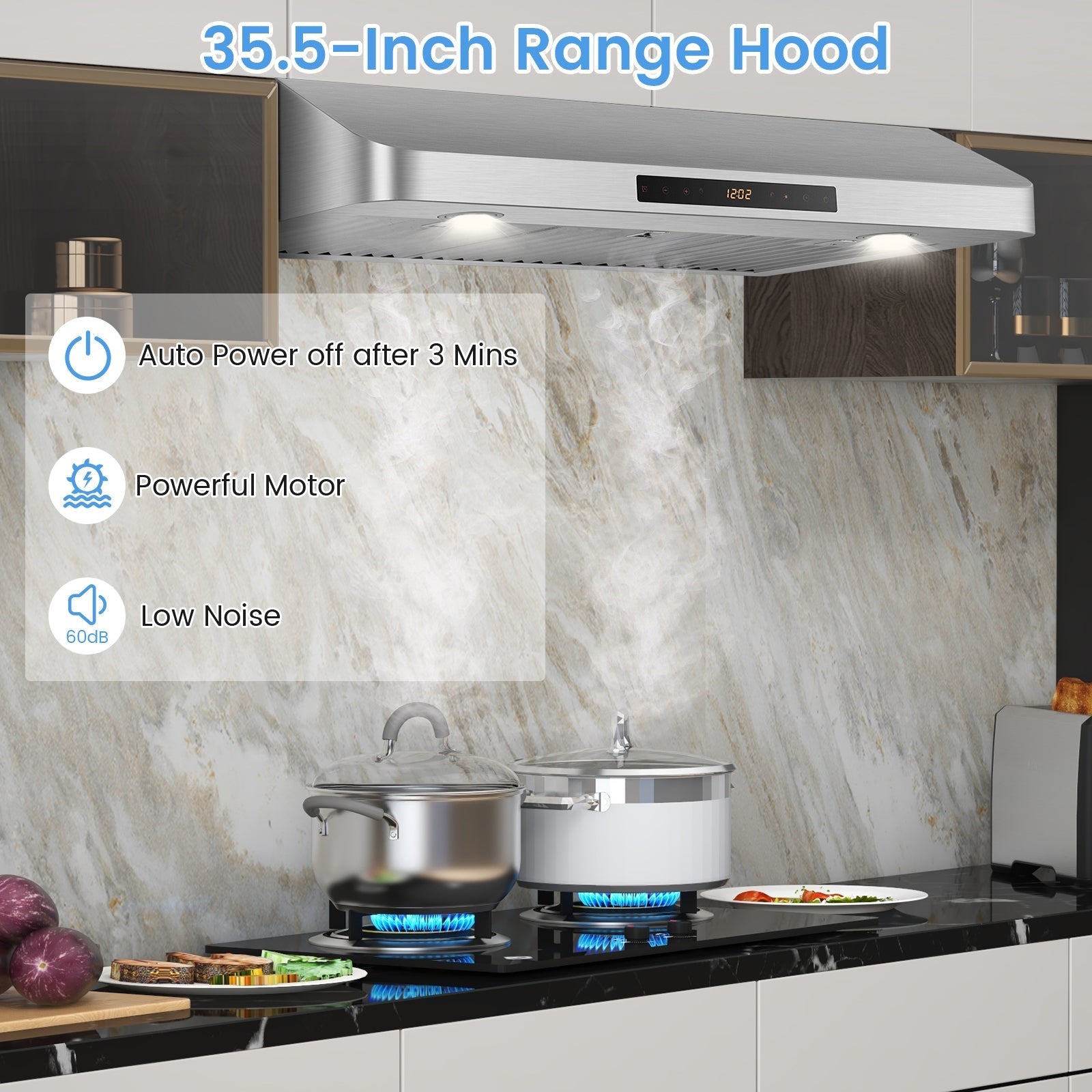 35.5/29.5 Inch Under Cabinet Range Hood 900 CFM Kitchen Vent with 4 Fan Speed