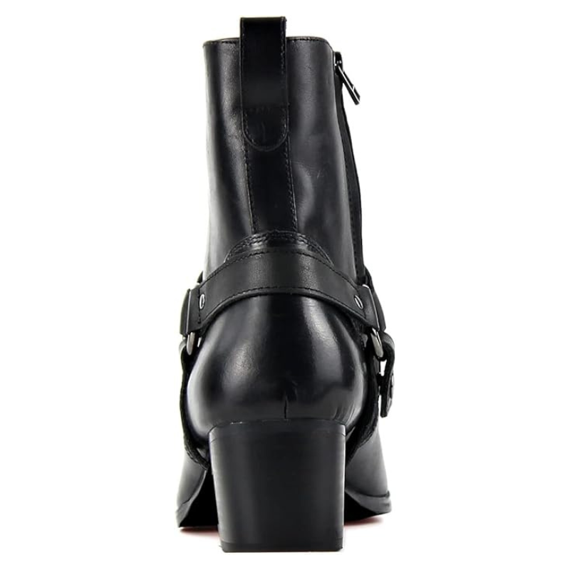 OSSTONE Men Chelsea Ankle Boots Leather Heeled Boots With Side Zipper Cuban Heel Dress Boots Disco Shoes OZ-JY002-black-belt