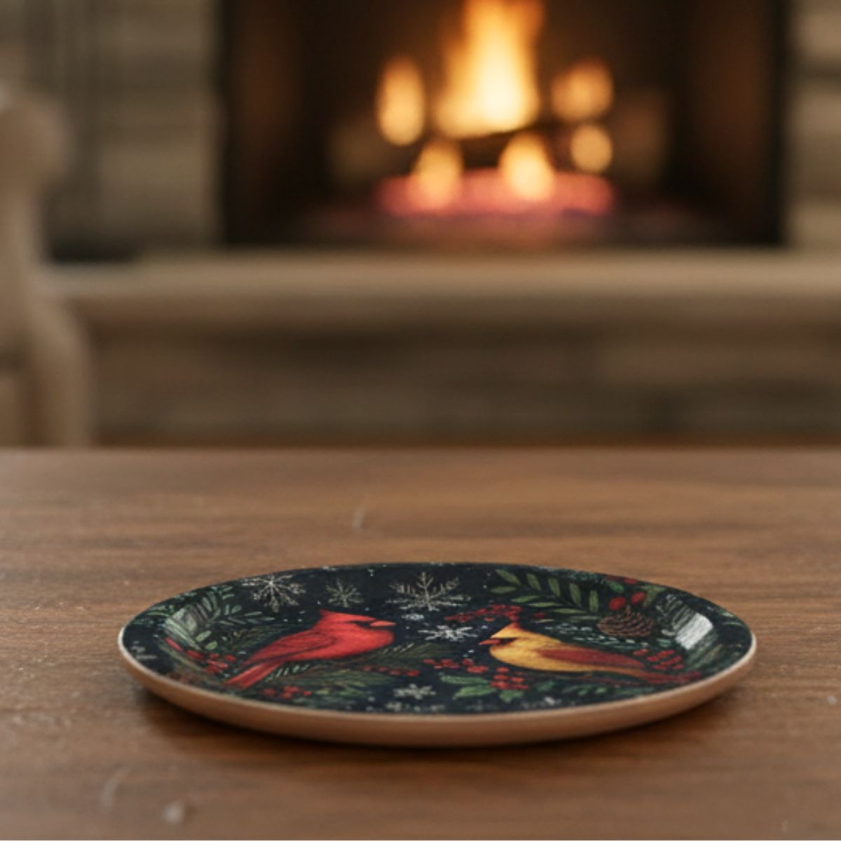 Cardinal Couple Birchwood Mini Trays Set of 2