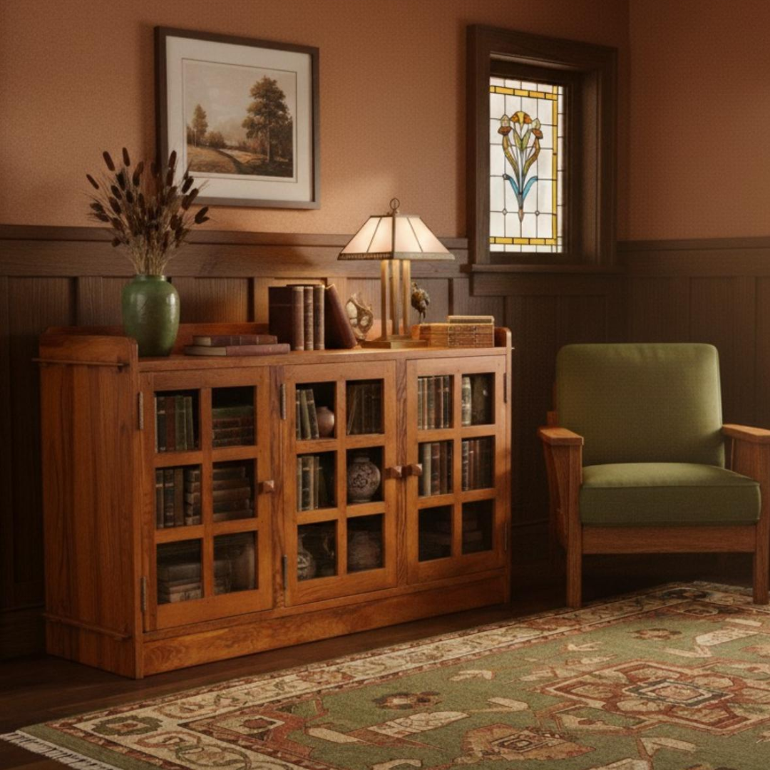 Mission Oak 3 Door Console - Michael's Cherry (MC1)