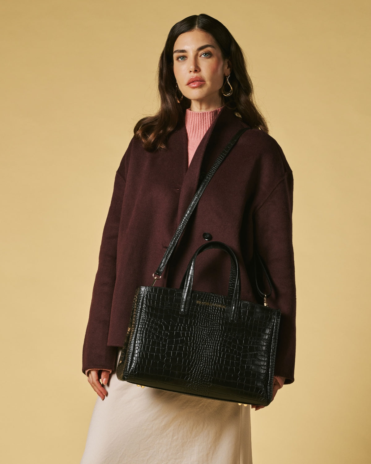 Valentina (black) - Italian calf leather women's handbag (with shoulder strap)