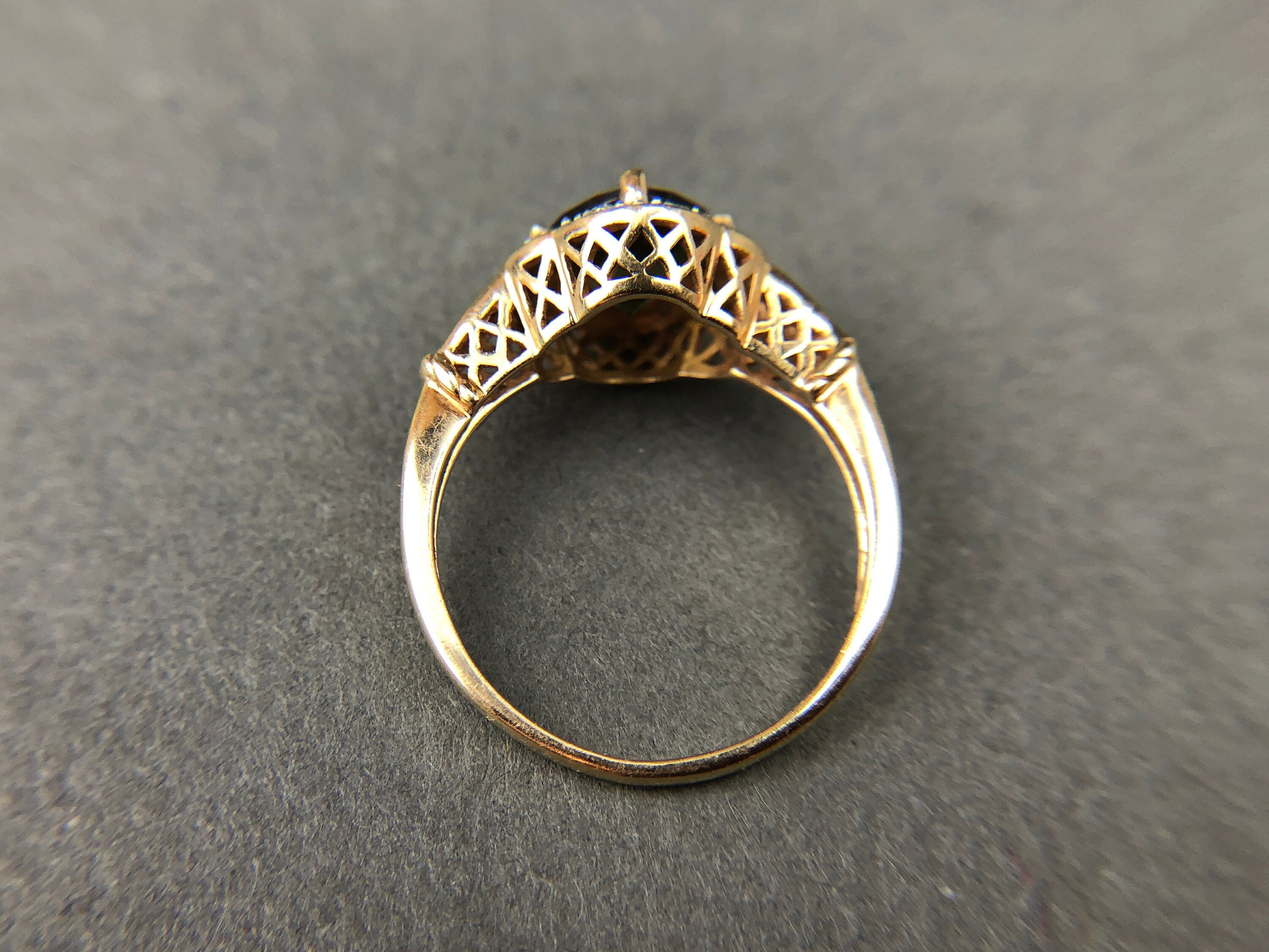 Vintage 10k Gold Ring with Natural Green Peridot and Diamond Halo. Gift for Her.