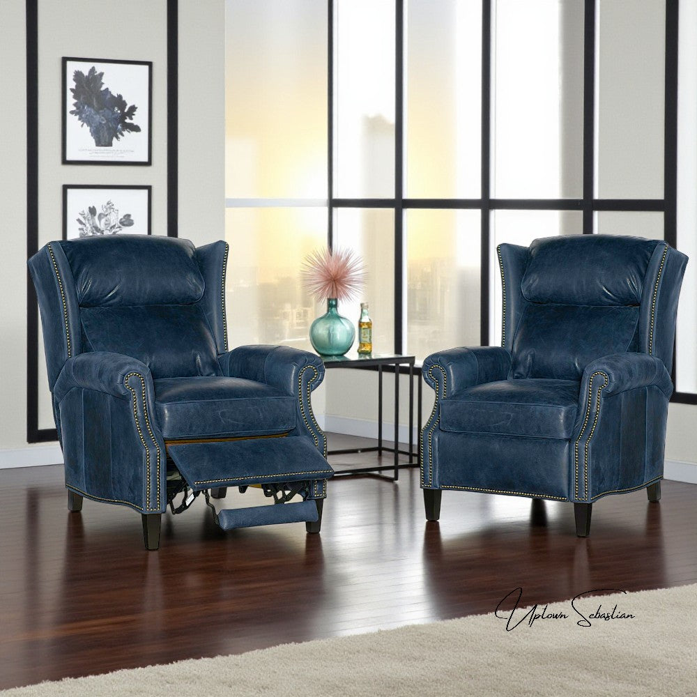 Violin Navy Leather Power Recliner
