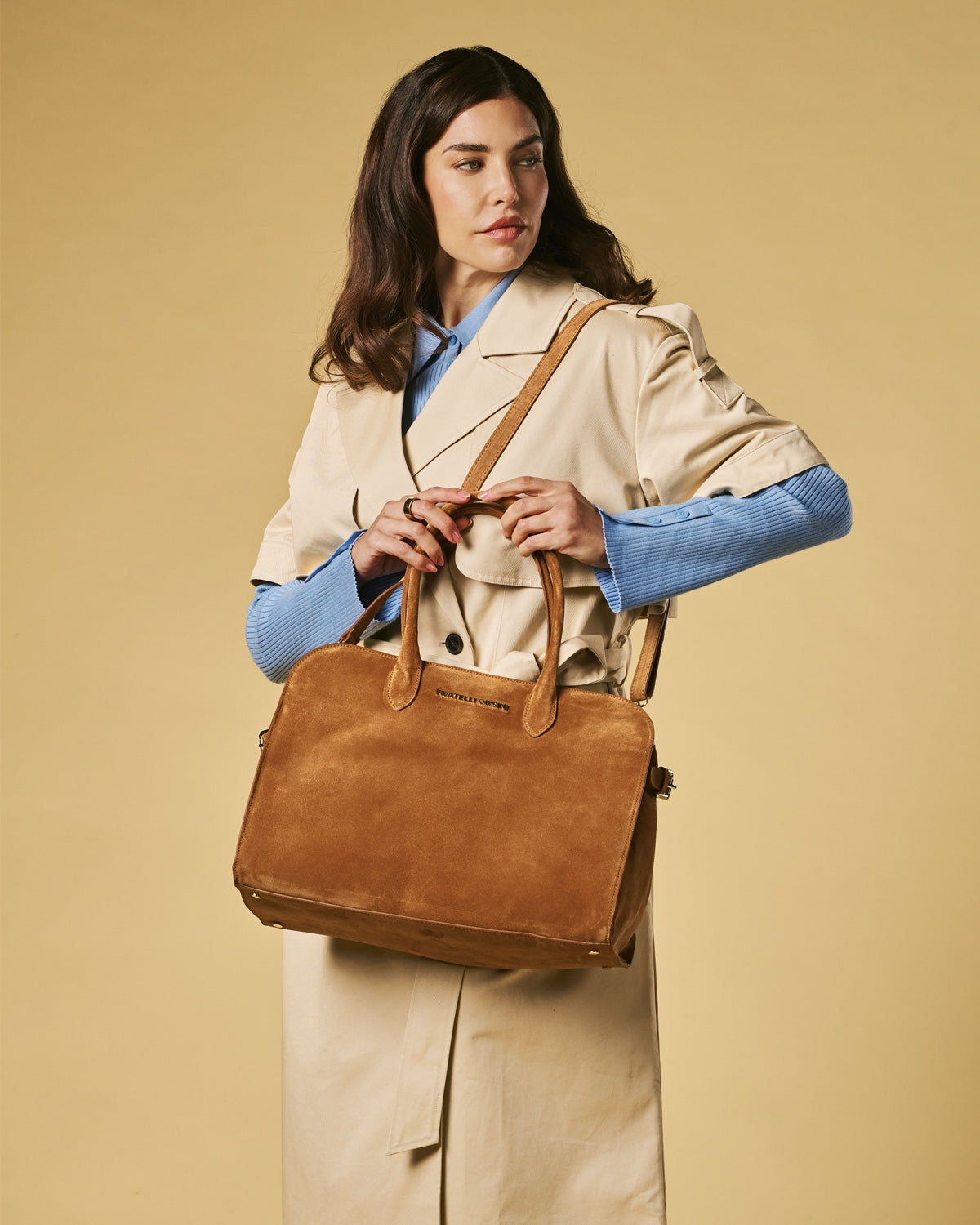 Viviana (cognac) - Italian suede leather women’s handbag