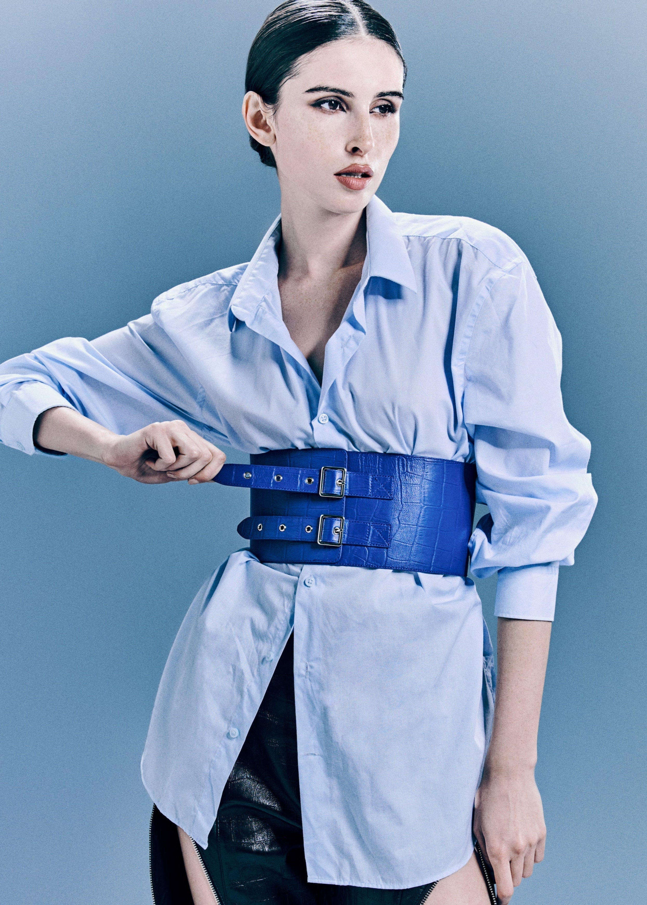 Crocodile Embossed Leather Belt