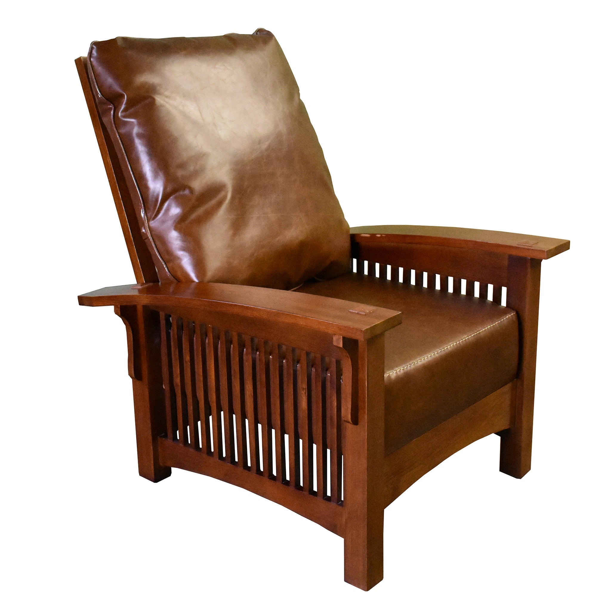 Craftsman / Mission Leather and Oak Morris Chair - Chestnut