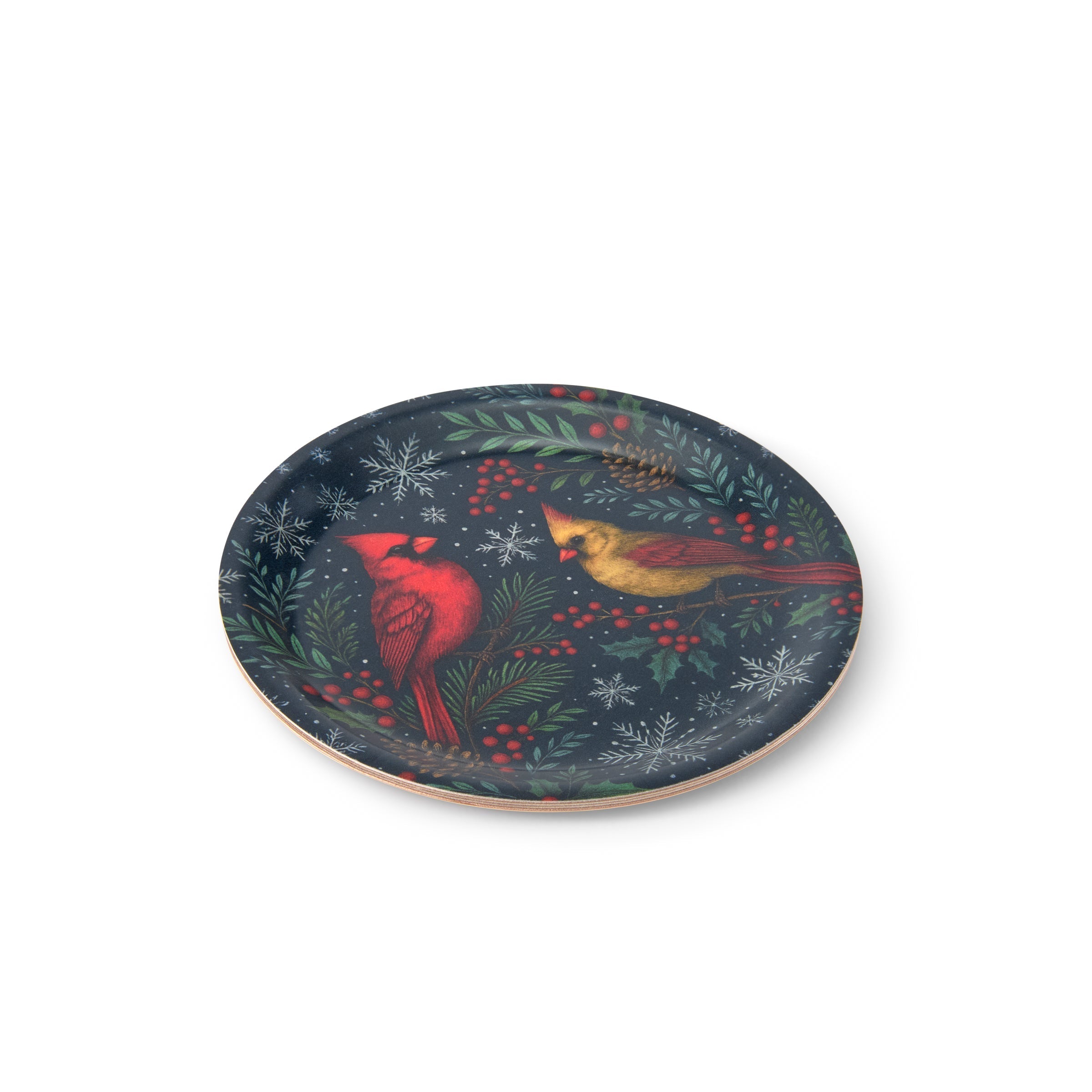 Cardinal Couple Birchwood Mini Trays Set of 2