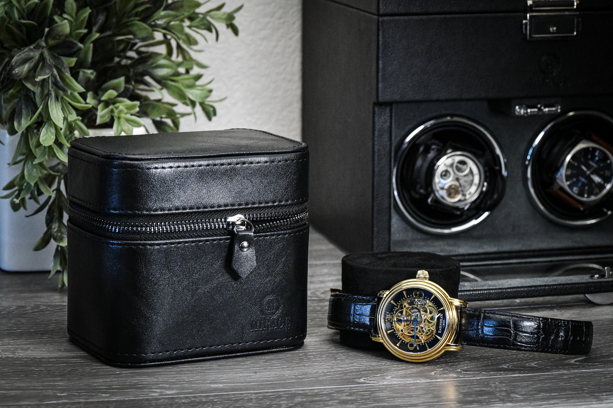Watch and Jewelry Travel Case - Genuine Leather - Obsedian Black