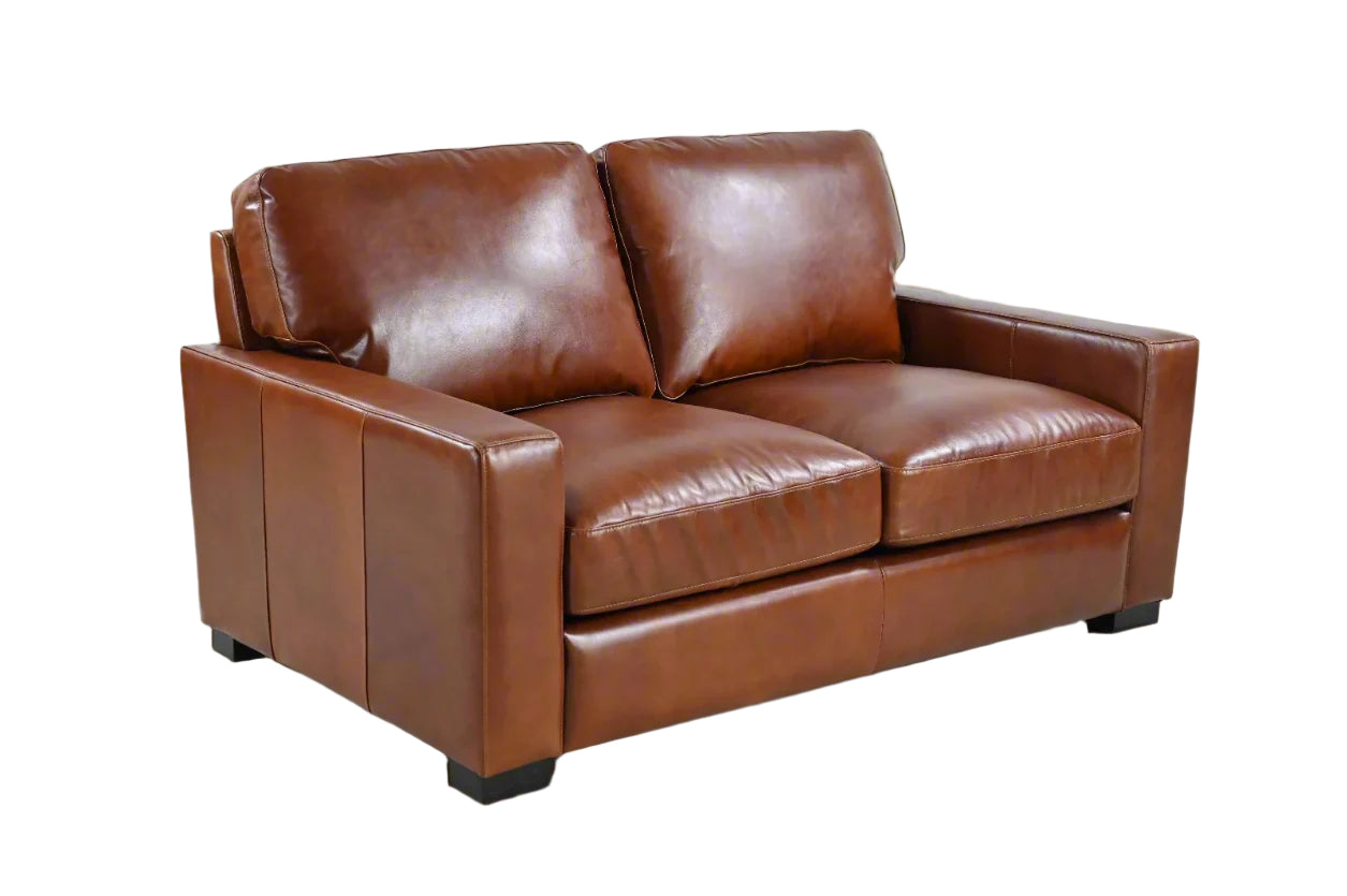 Claudette Top Grain Leather Love Seat - Chestnut