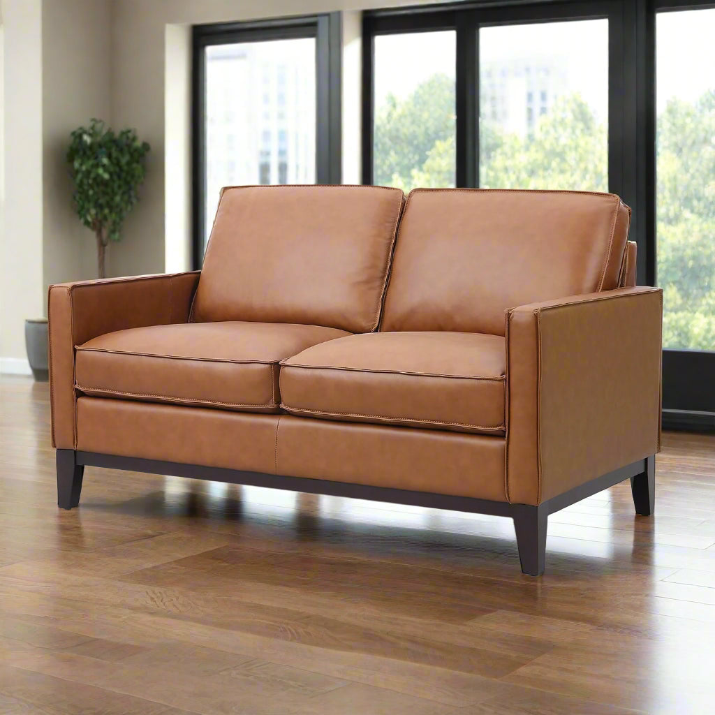 Samhara Top Grain Leather Love Seat - Chestnut