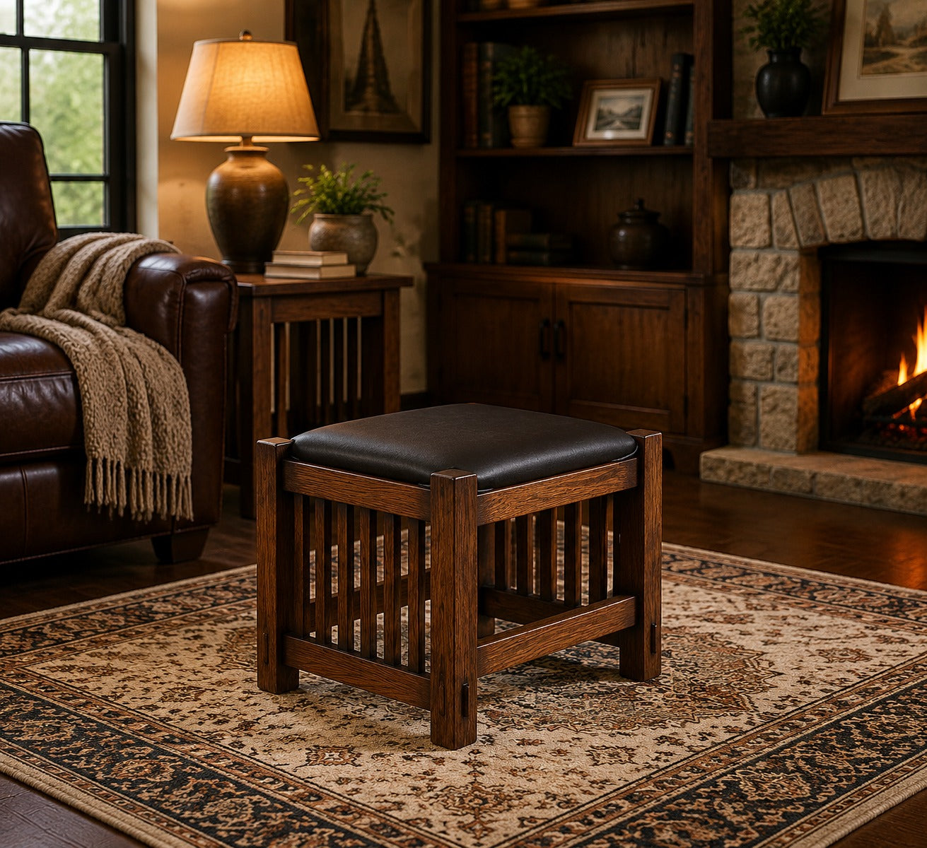 Mission Oak Foot Stool - Spindles
