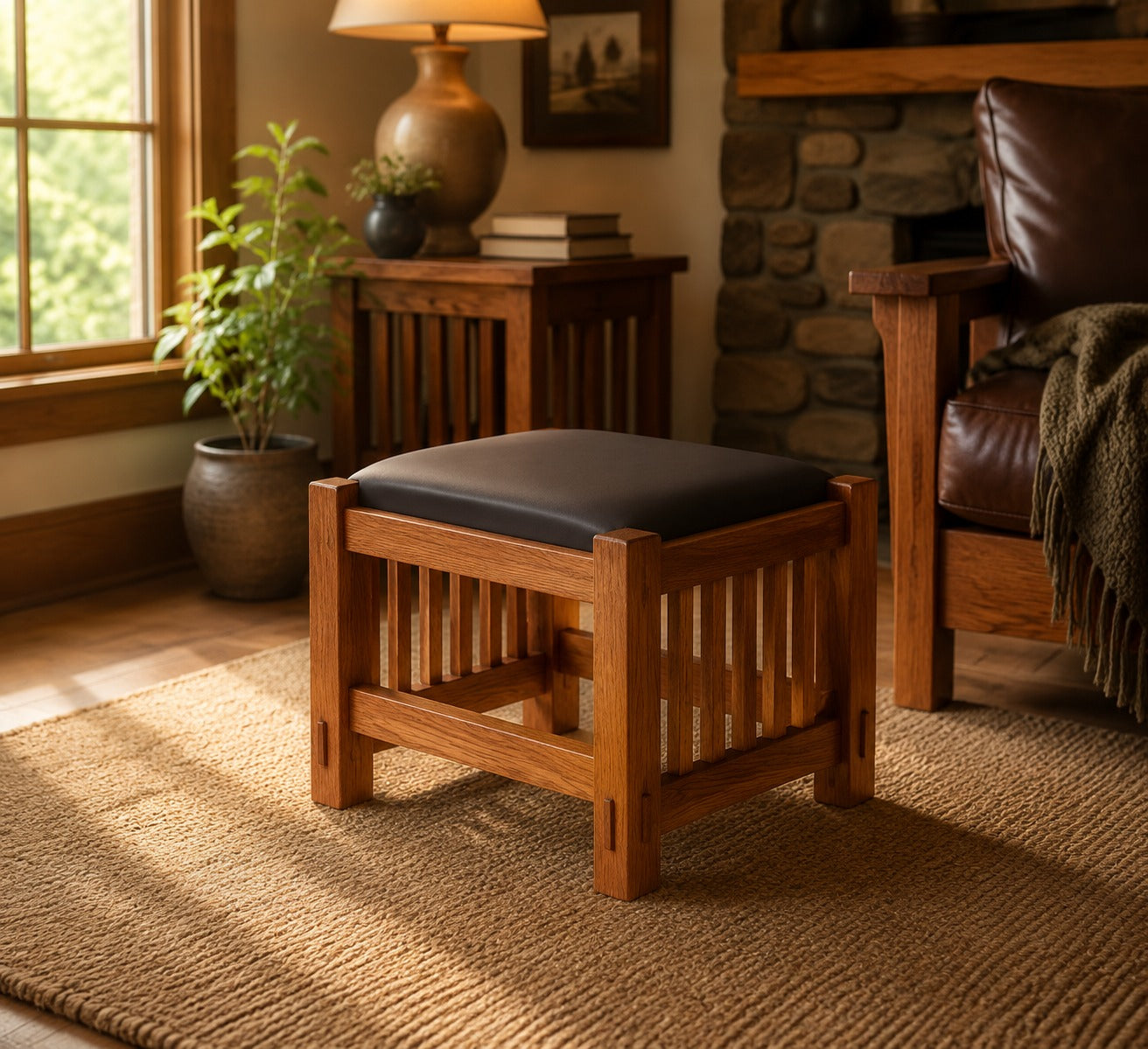 Mission Oak Foot Stool - Spindles