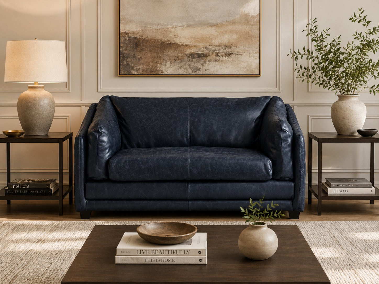 Waco Rustic Modern Love Seat - Light Brown Leather