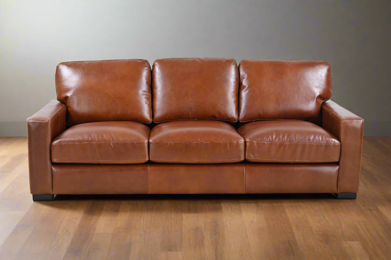 Claudette Top Grain Leather Sofa - Chestnut