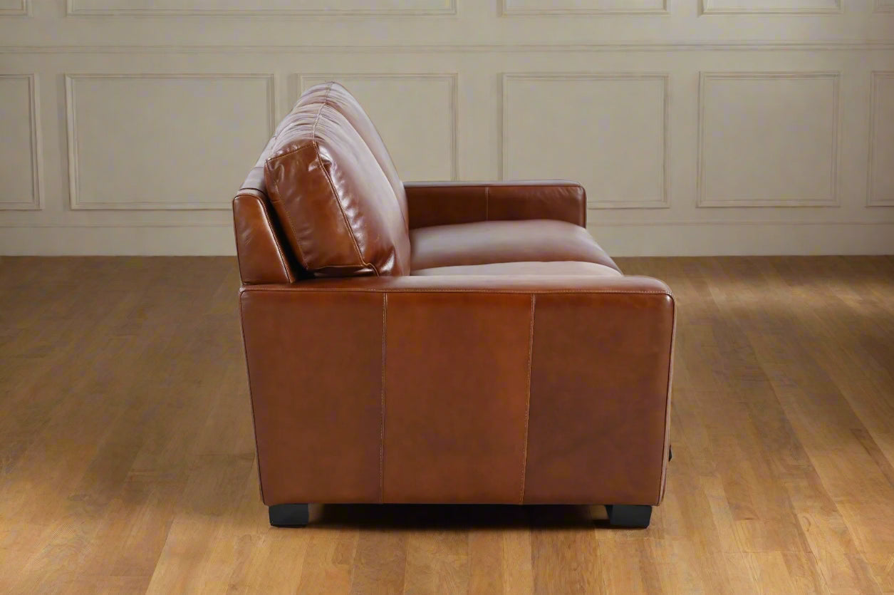 Claudette Top Grain Leather Love Seat - Chestnut