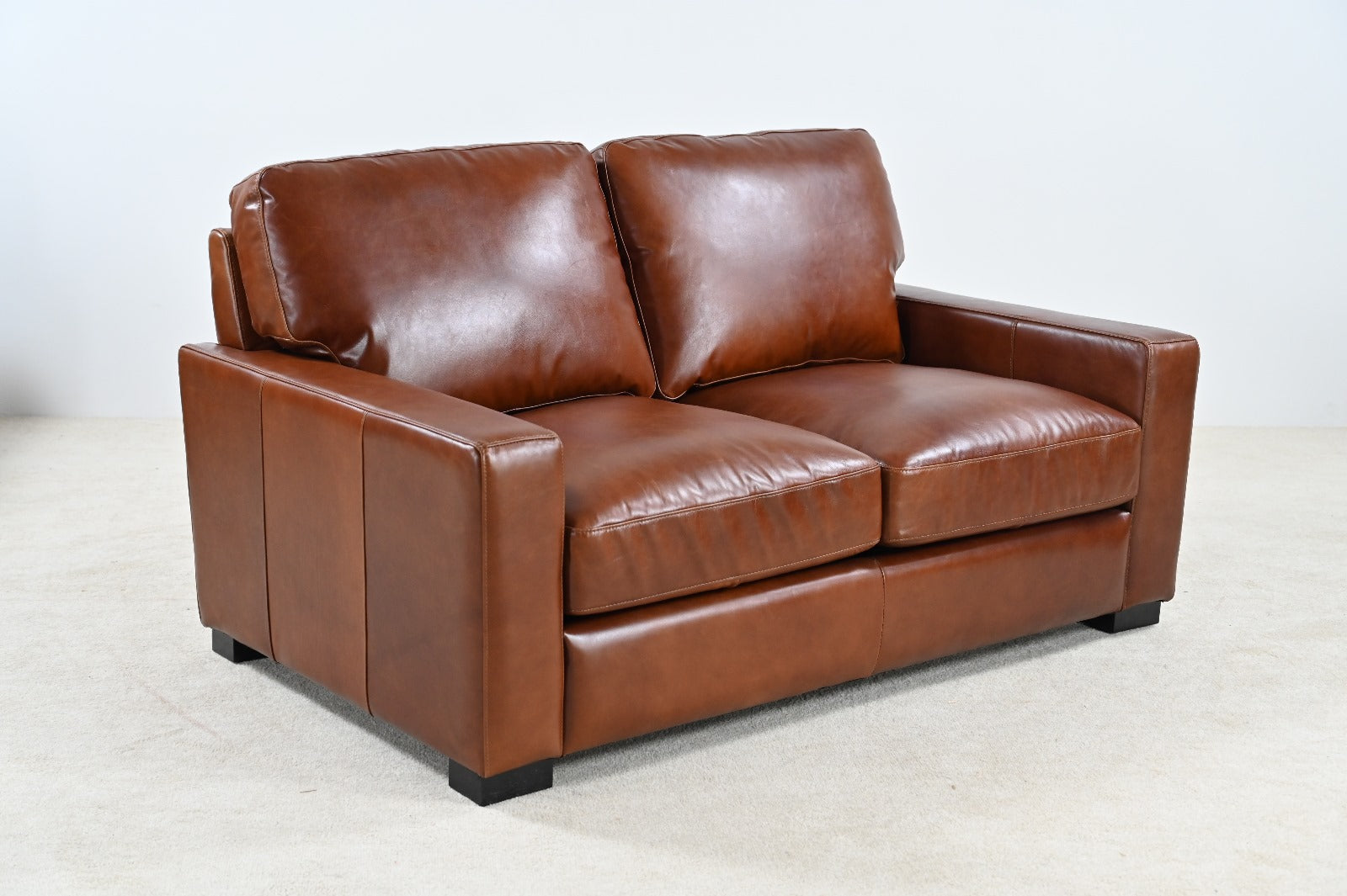 Claudette Top Grain Leather Love Seat - Chestnut