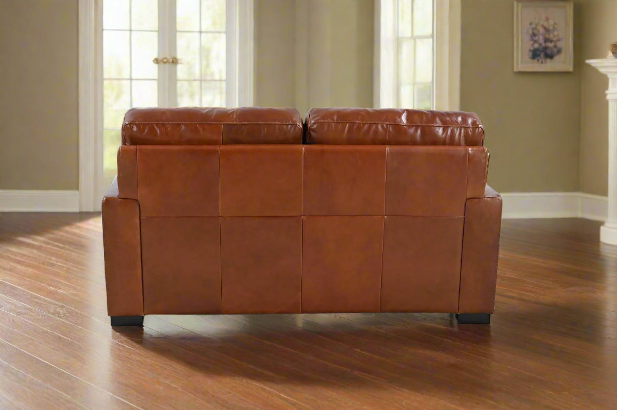 Claudette Top Grain Leather Love Seat - Chestnut