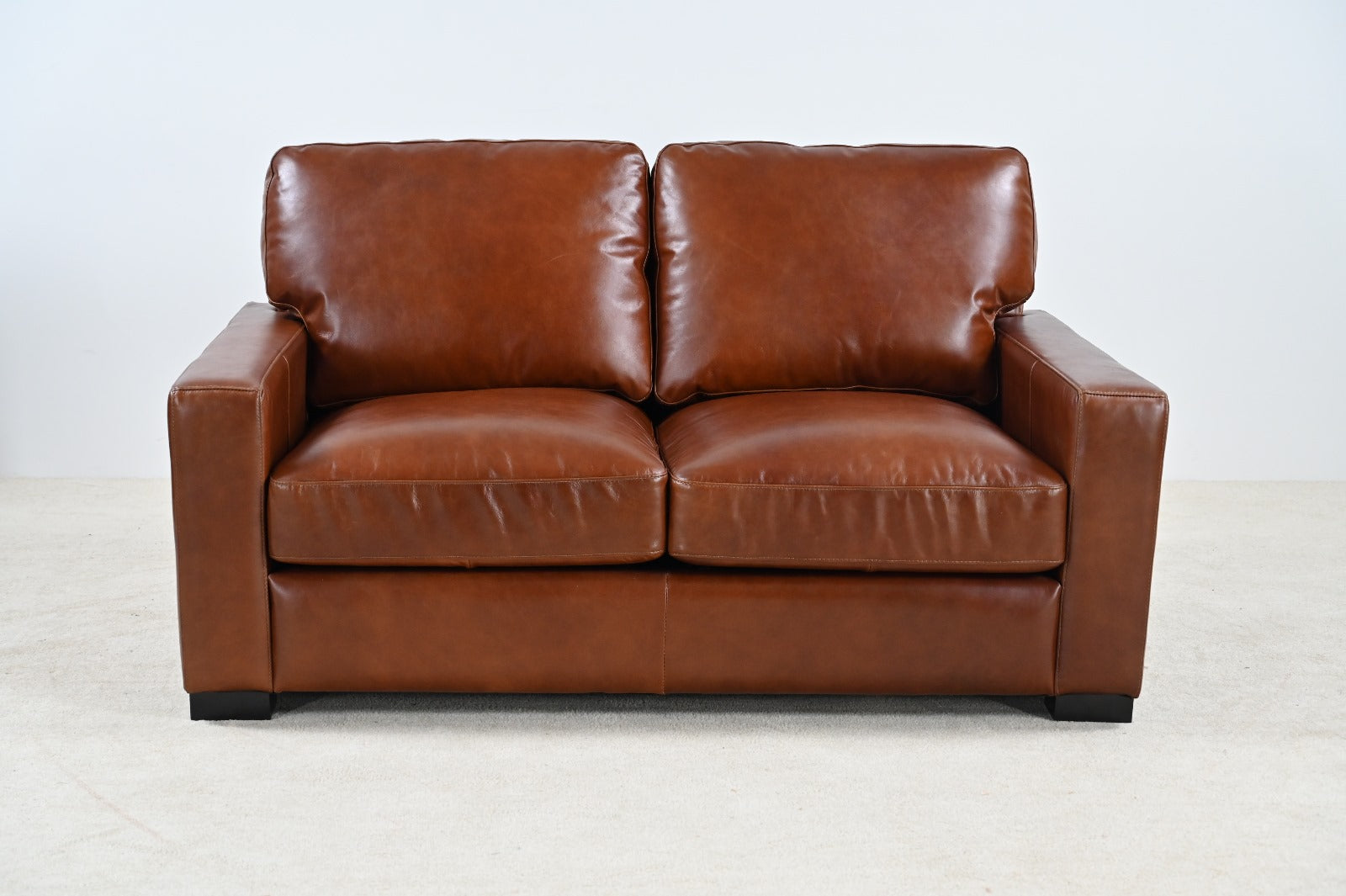 Claudette Top Grain Leather Love Seat - Chestnut